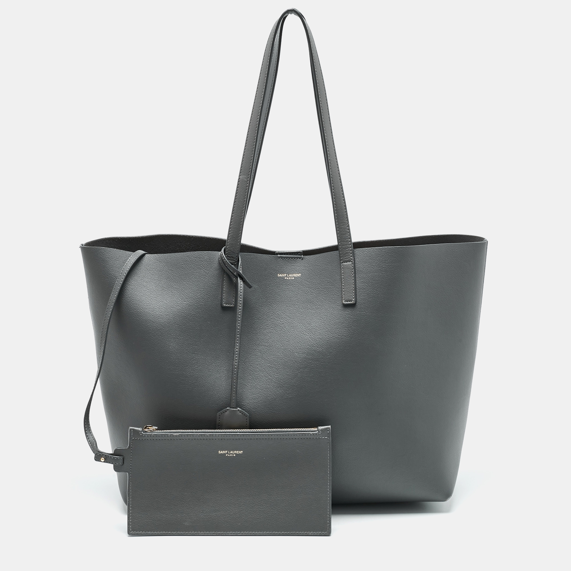 

Saint Laurent Storm Grey Leather  East/West Shopper Tote