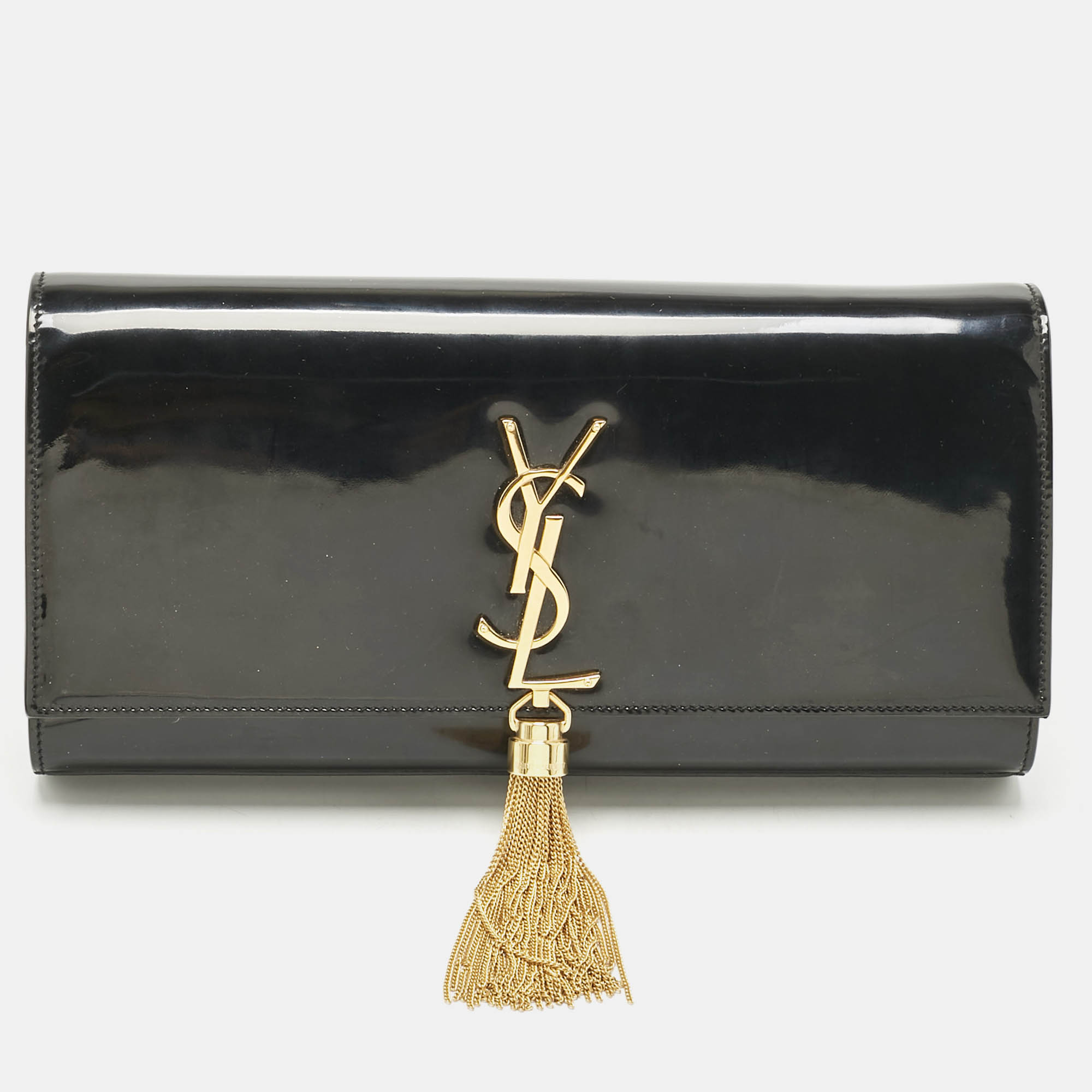 

Saint Laurent Black Patent Leather Monogram Kate Tassel Clutch