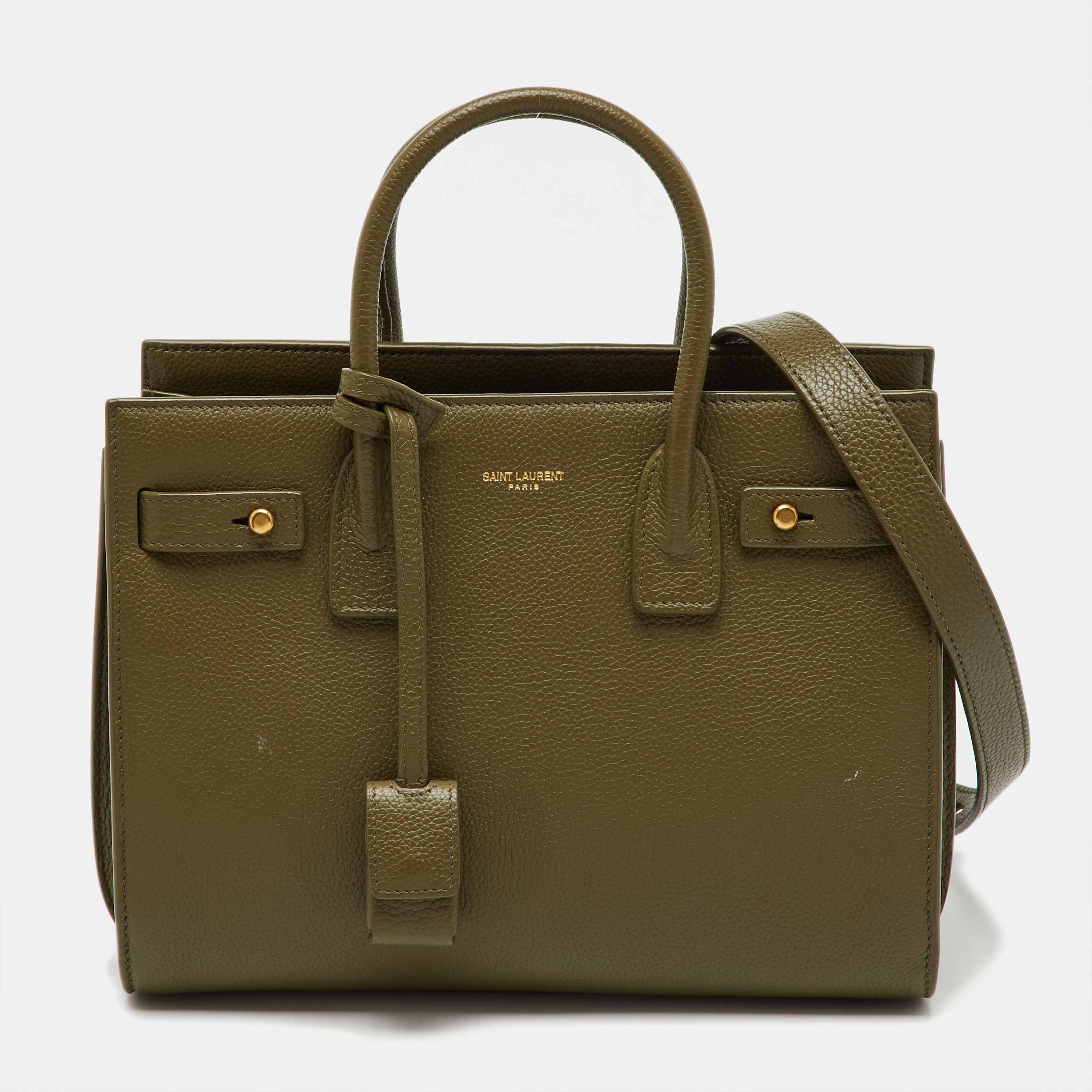 

Saint Laurent Olive Green Leather Baby Classic Sac De Jour Supple Tote