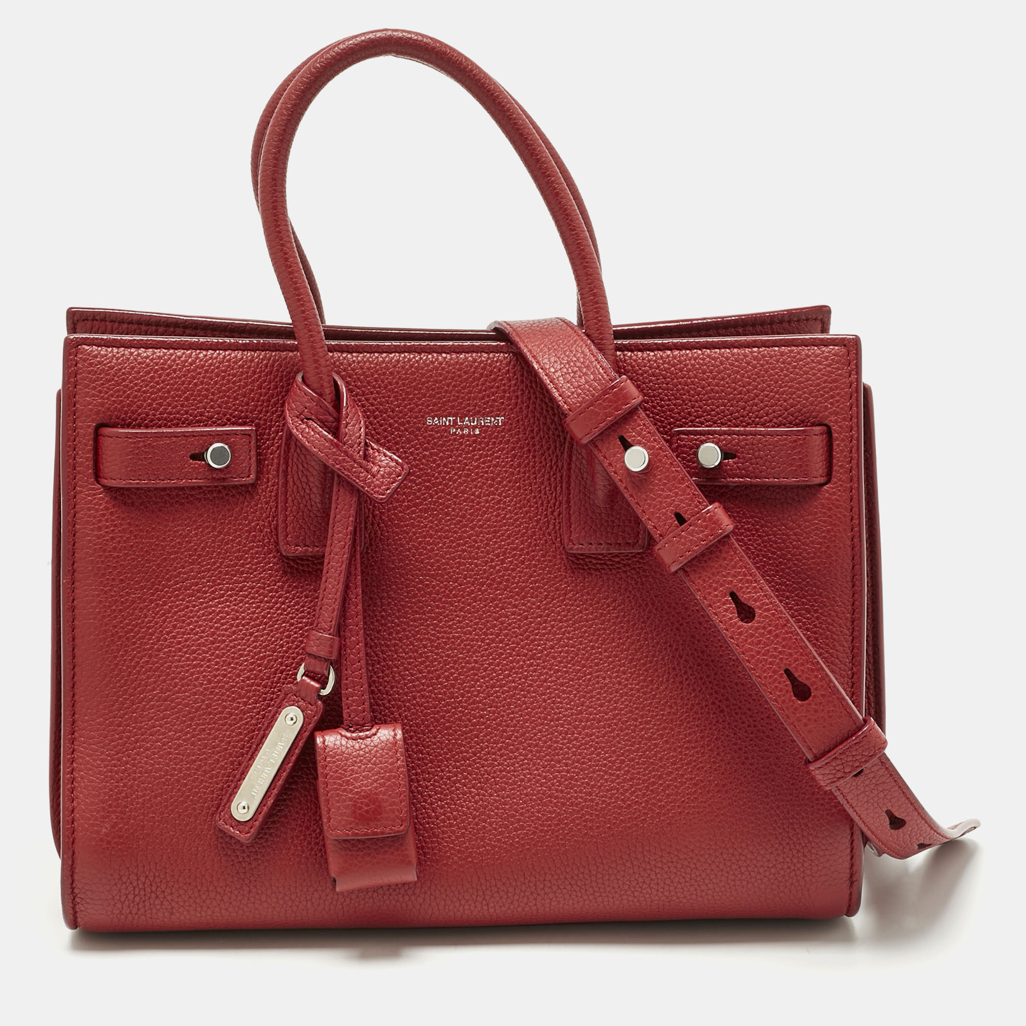 

Saint Laurent Red Leather Baby Classic Sac De Jour Tote