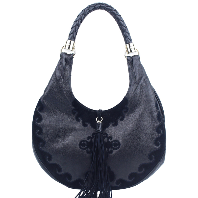 Pre Owned Saint Laurent Paris Black Leather/Suede Tassel Hobo