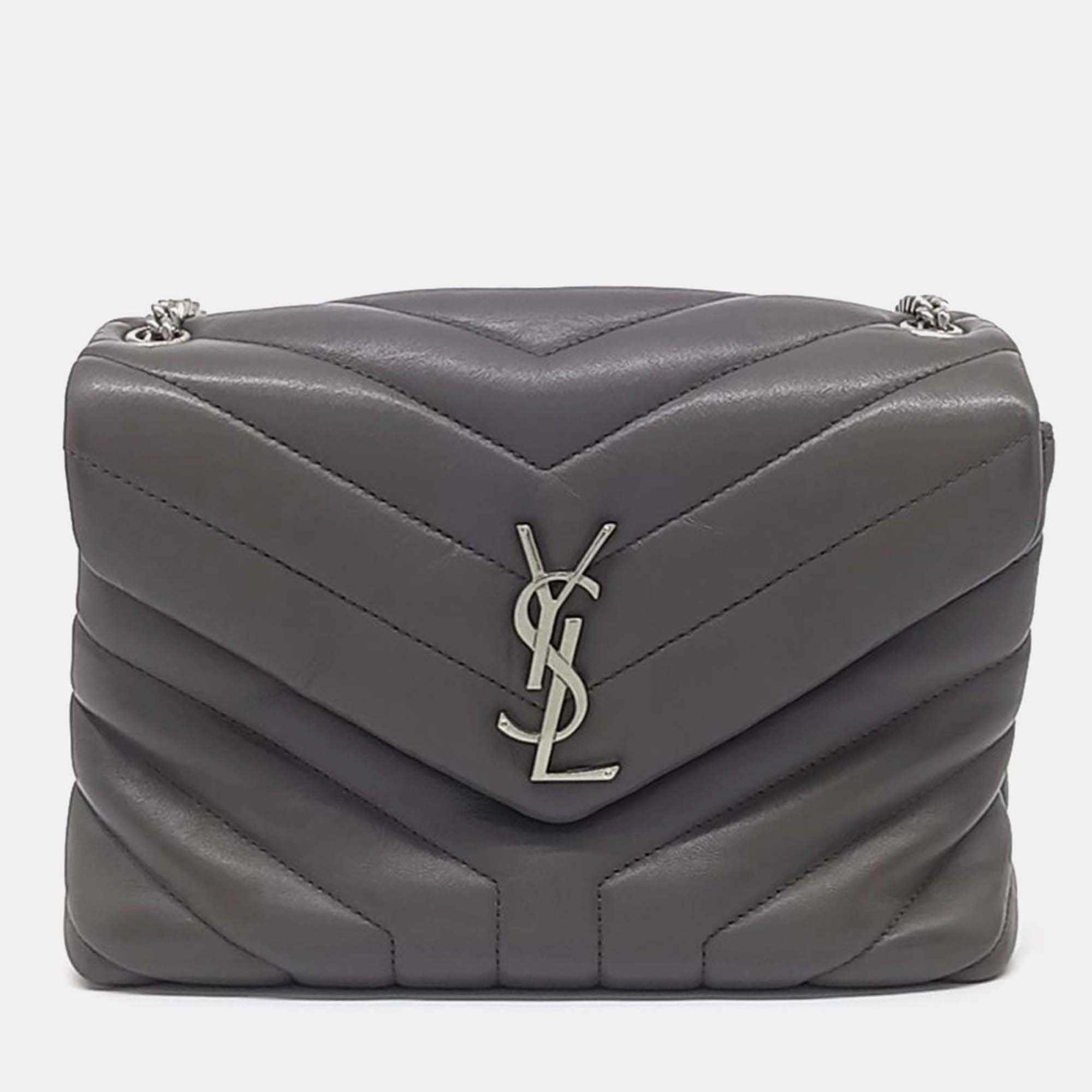 

Saint Laurent Paris Grey Leather Monogram Lulu Crossbody Bag