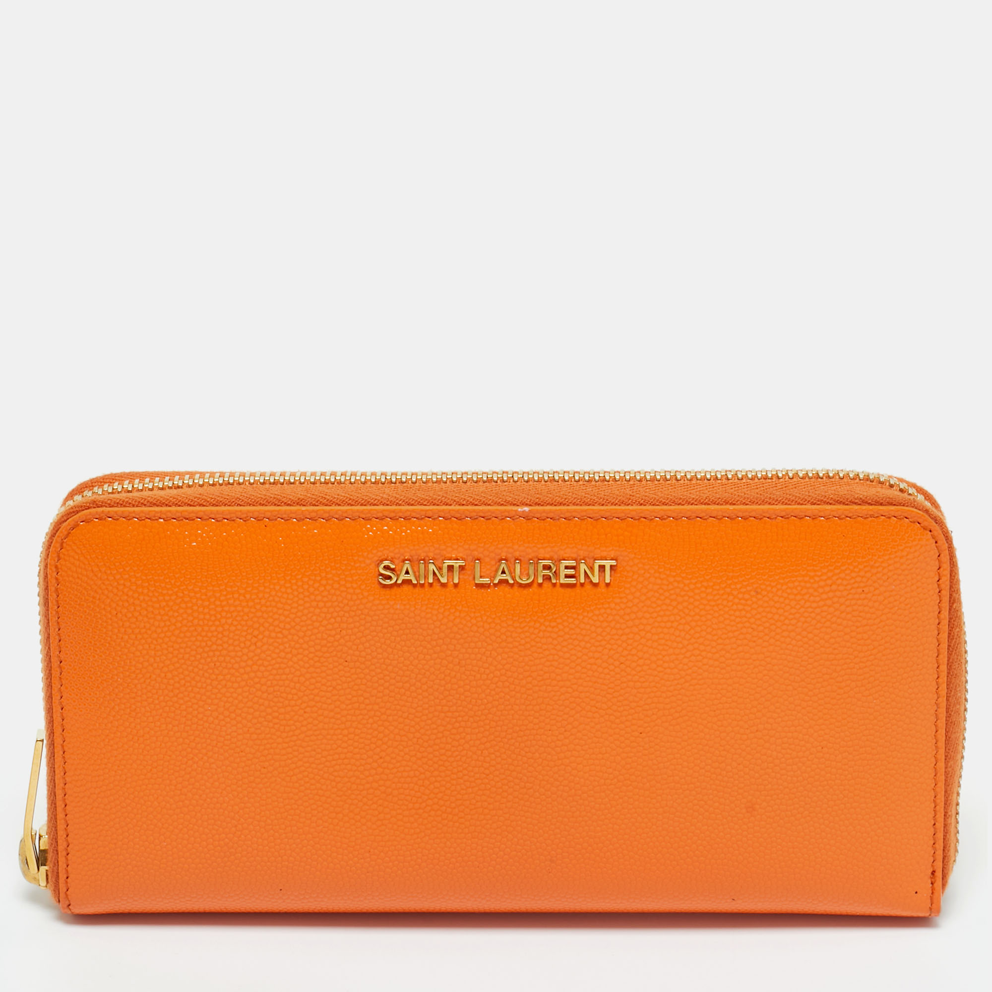 

Saint Laurent Orange Leather Logo Zip Continental Wallet