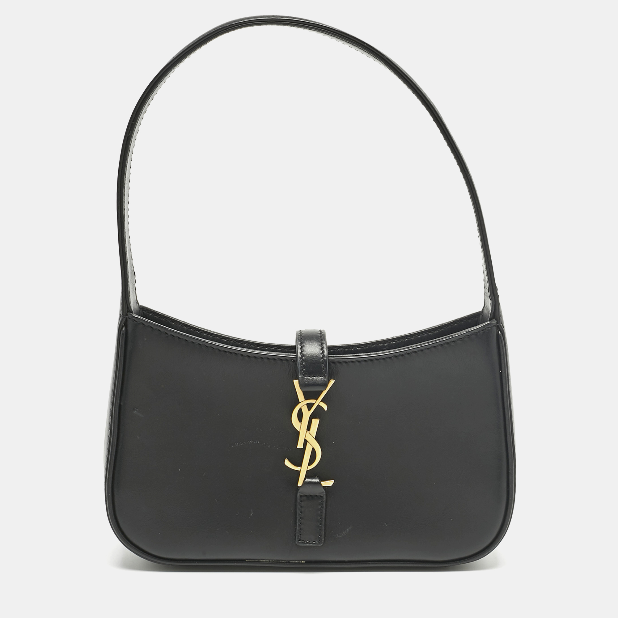 Pre-owned Saint Laurent Black Leather Mini Le 5 À 7 Bag
