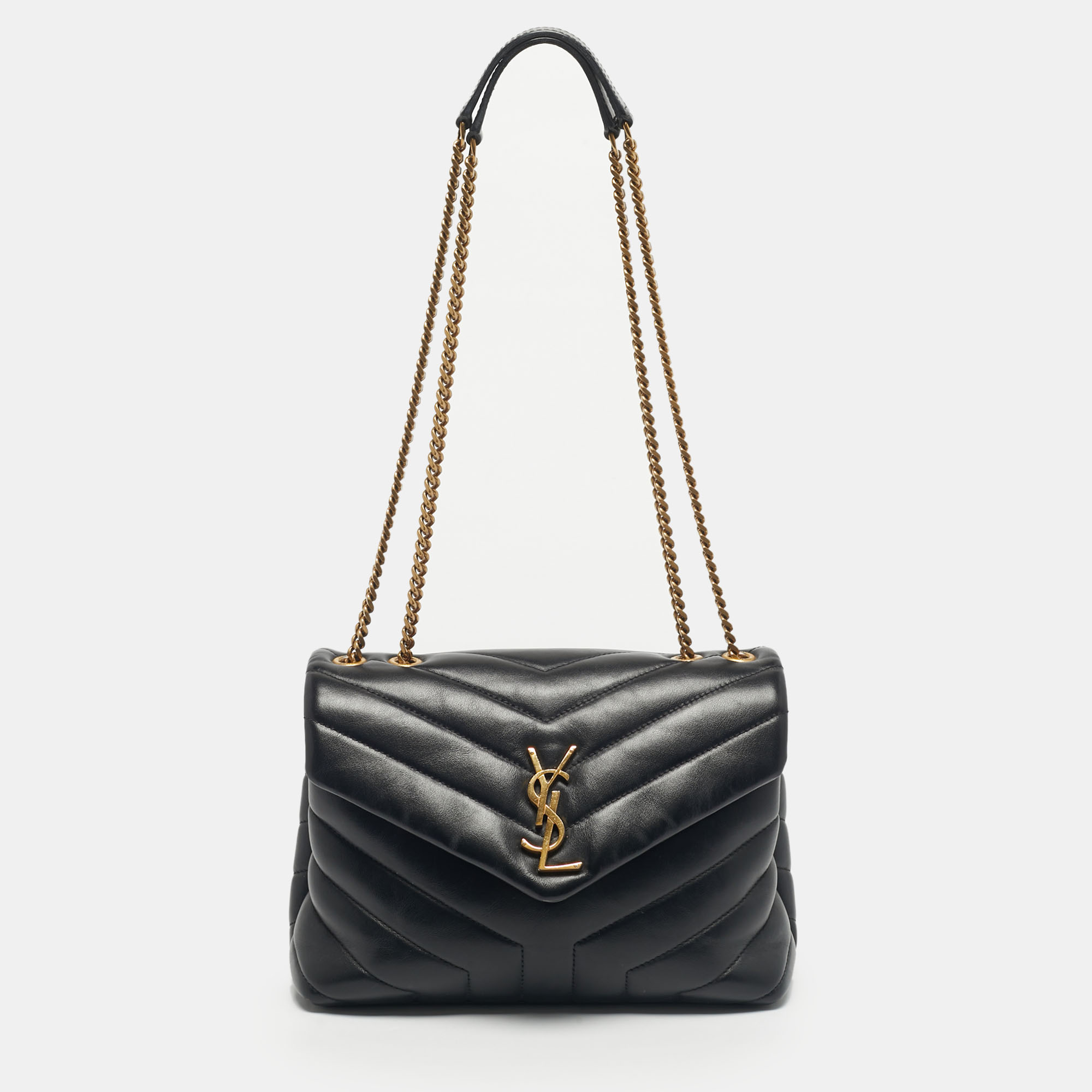 

Saint Laurent Black Matelassé Leather  Loulou Shoulder Bag