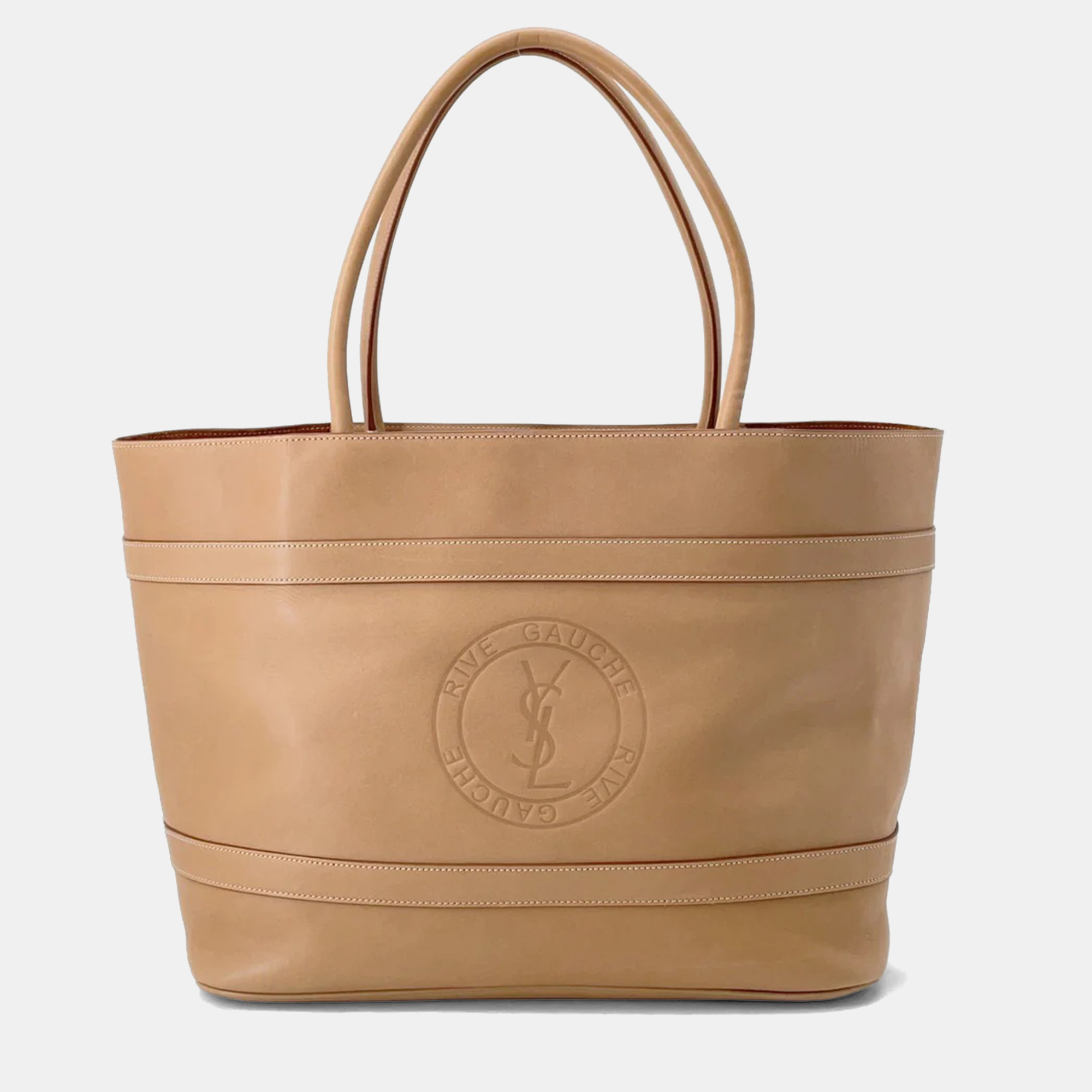 Pre-owned Saint Laurent Cabas Rive Gauche Beige Leather In Sand
