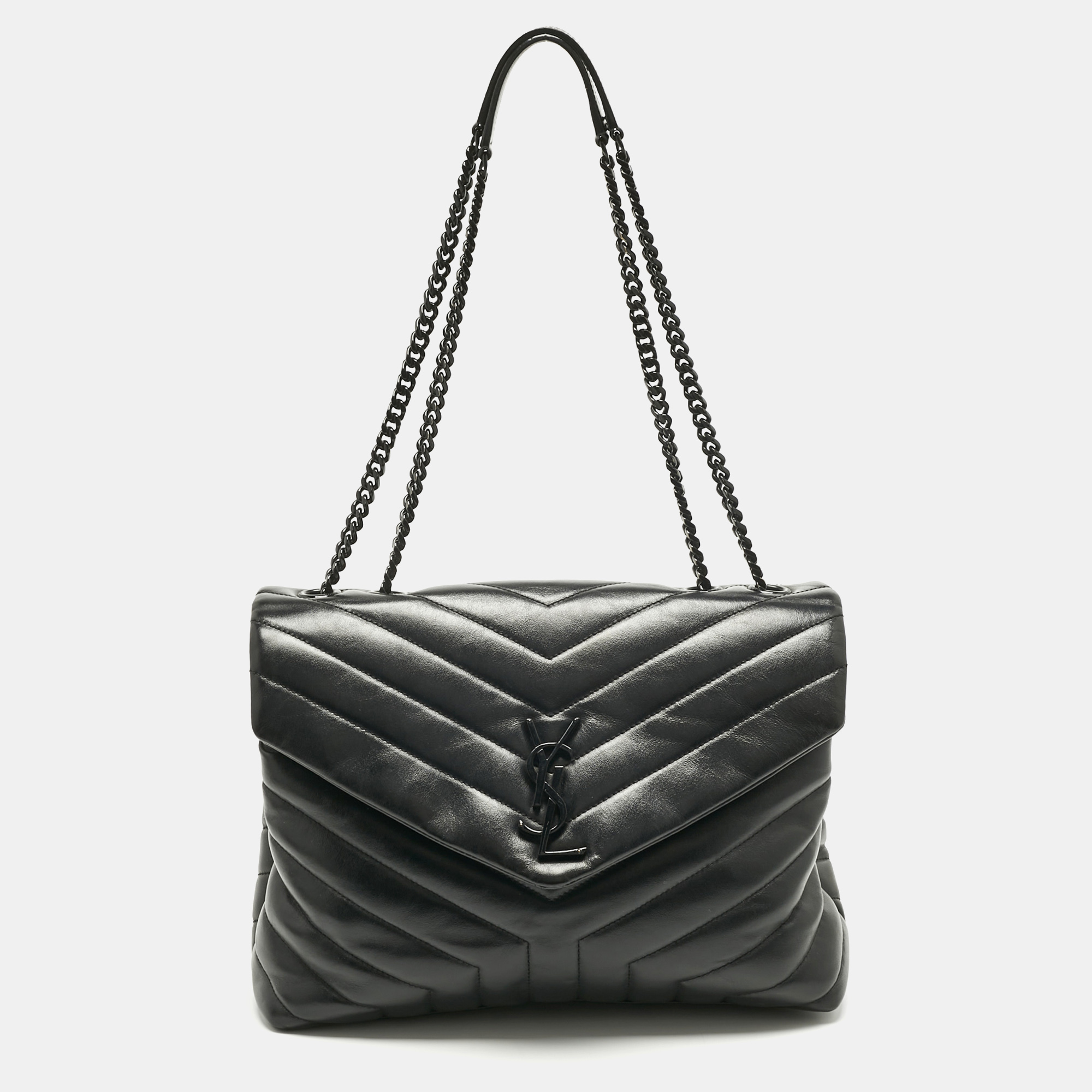 

Saint Laurent Black Matelassé Leather Medium Loulou Shoulder Bag