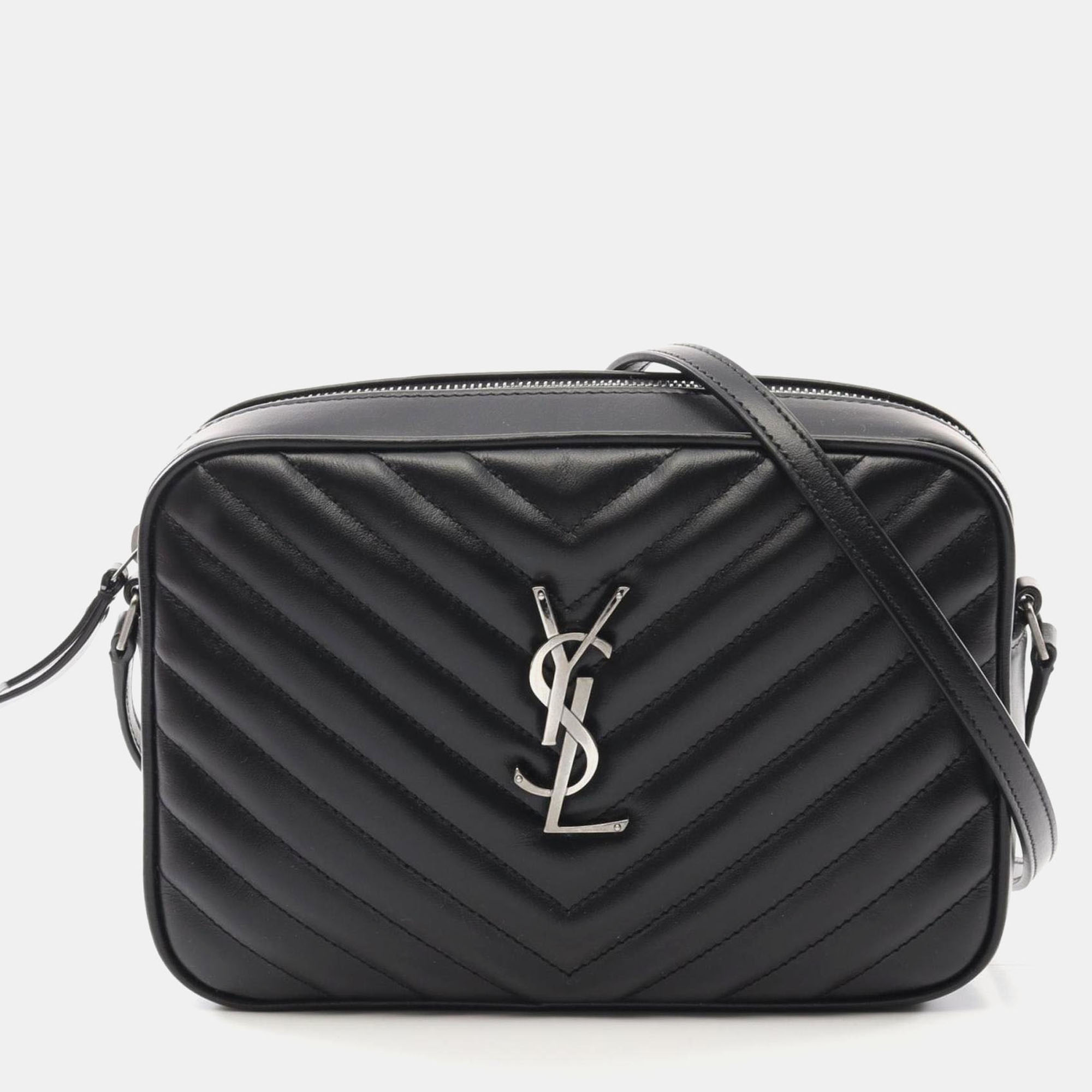 Pre-owned Saint Laurent Lou Monogram Camera Bag Shoulder Leather Black