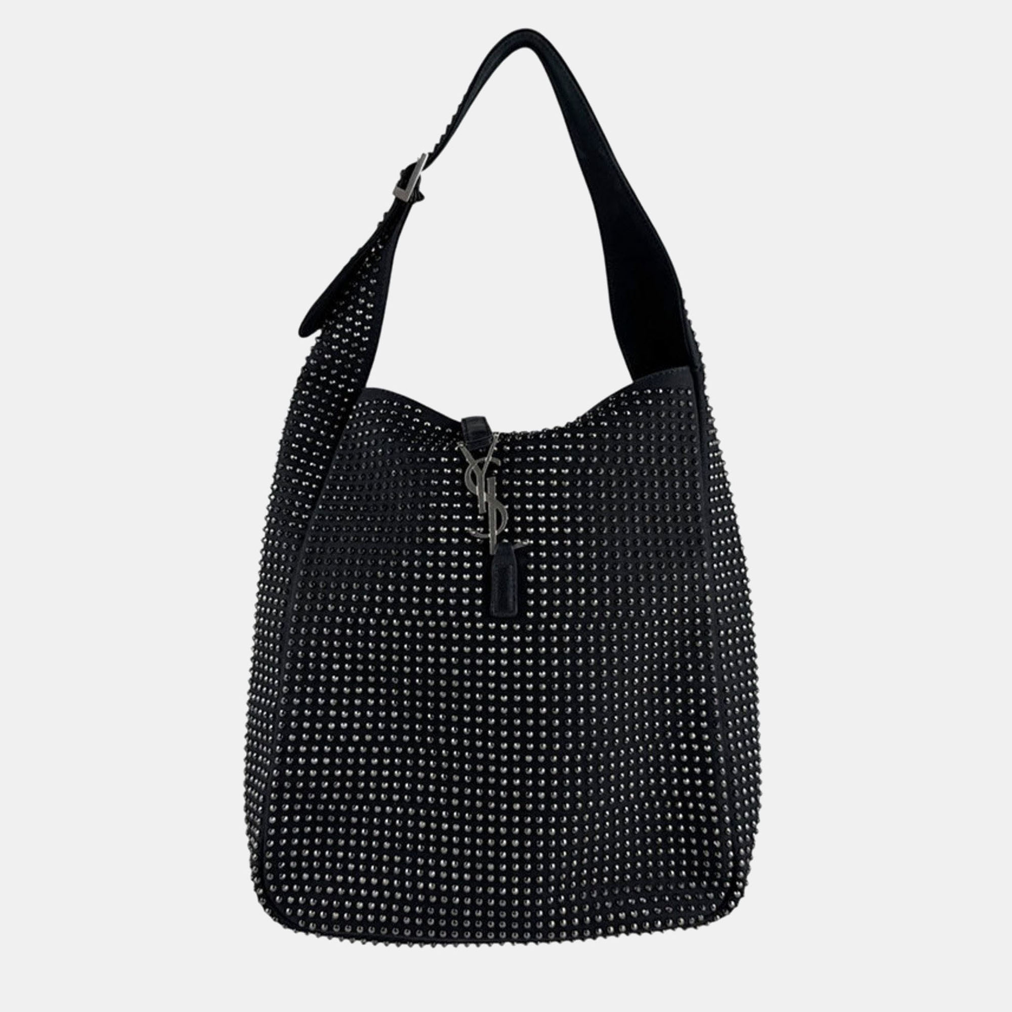 Pre-owned Saint Laurent Le 5 A 7 Canvas Metal Handbag In Black And Silver