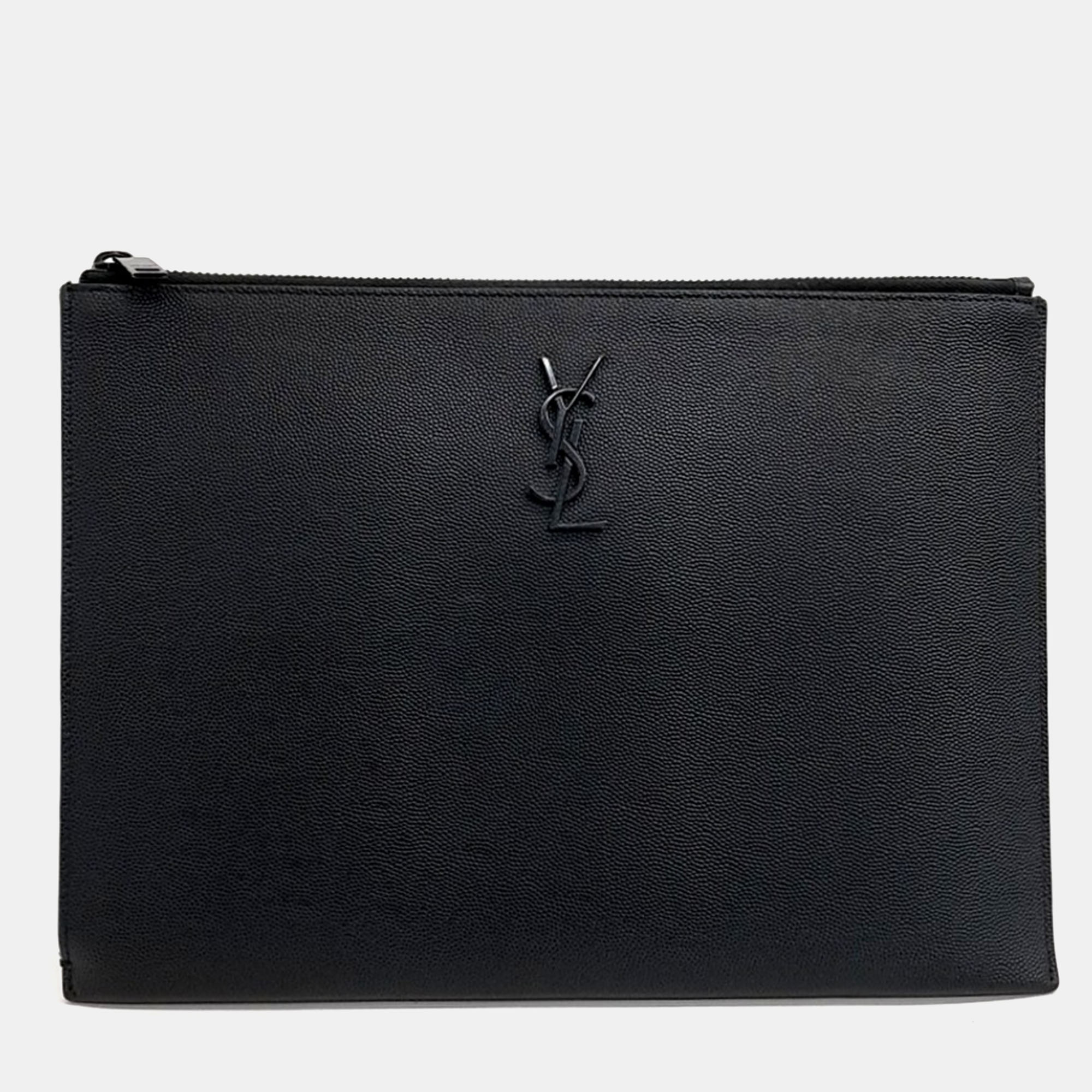 Saint Laurent Paris Black Leather Clutch