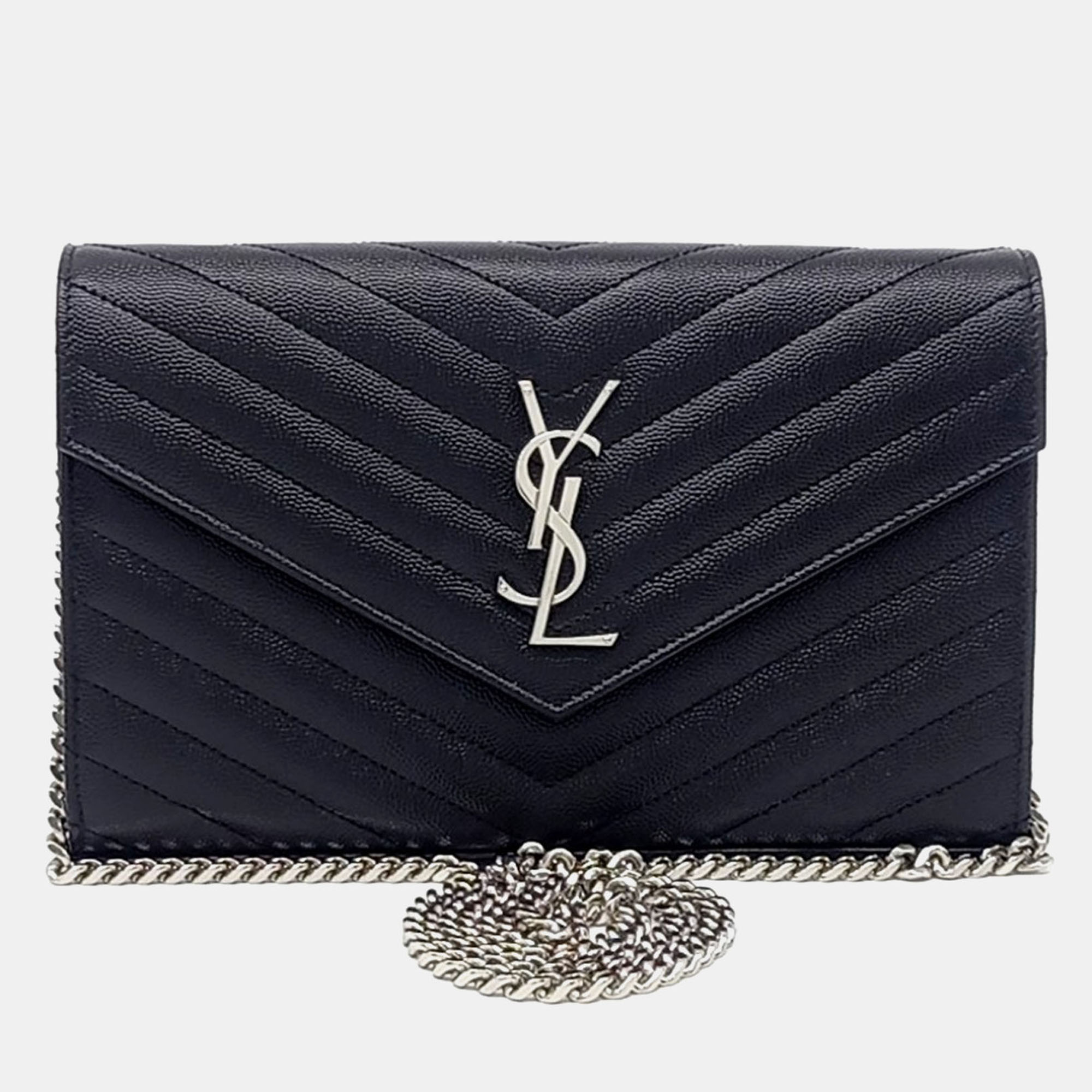 

Saint Laurent Paris Black Leather Monogram Chain Crossbody Bag