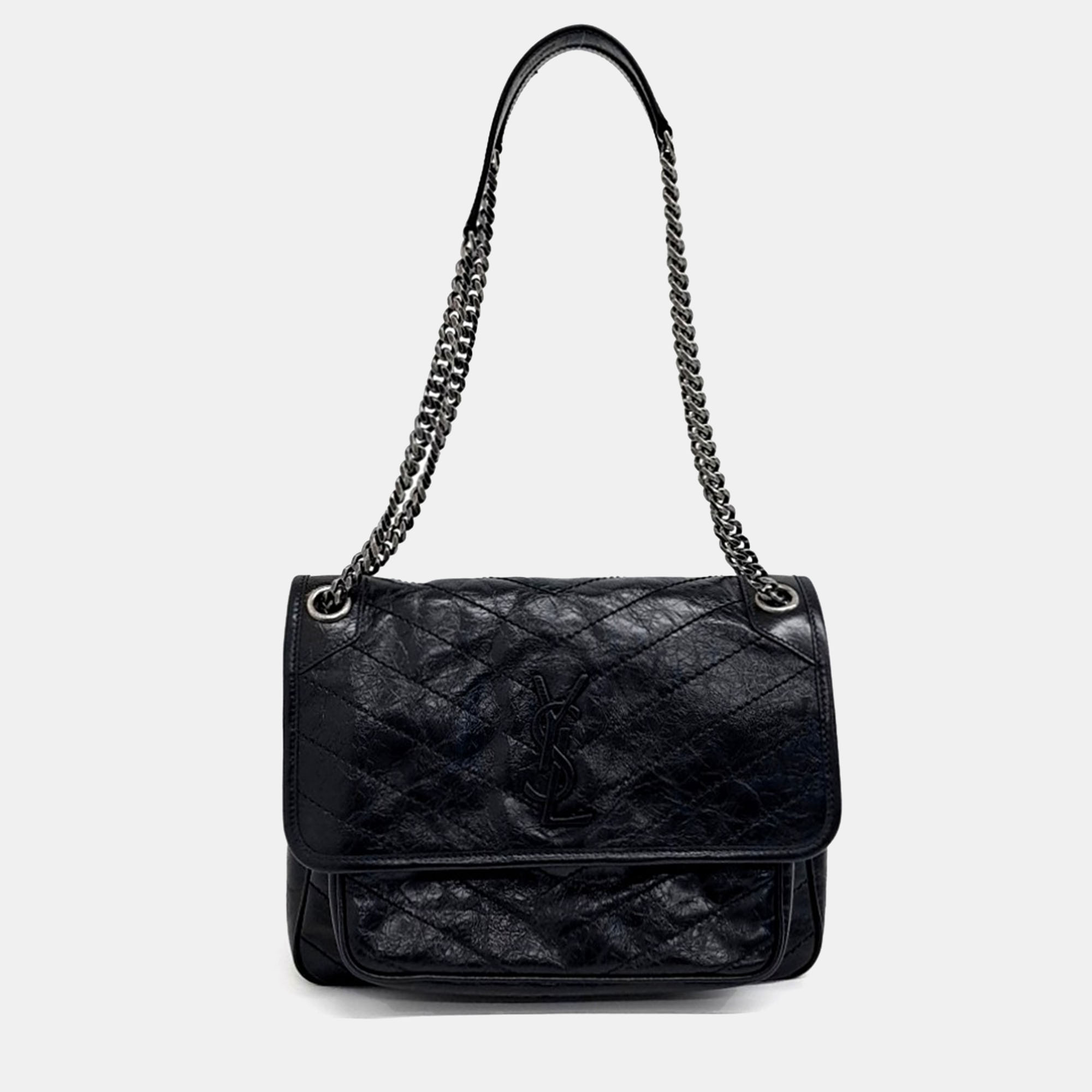 

Saint Laurent Paris Black Leather Niki Monogram Shoulder Bag