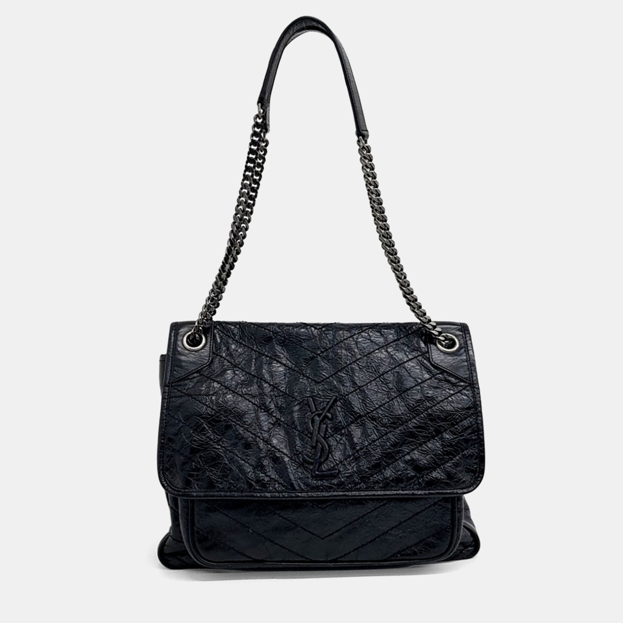 

Saint Laurent Paris Black Leather Niki Monogram Shoulder Bag