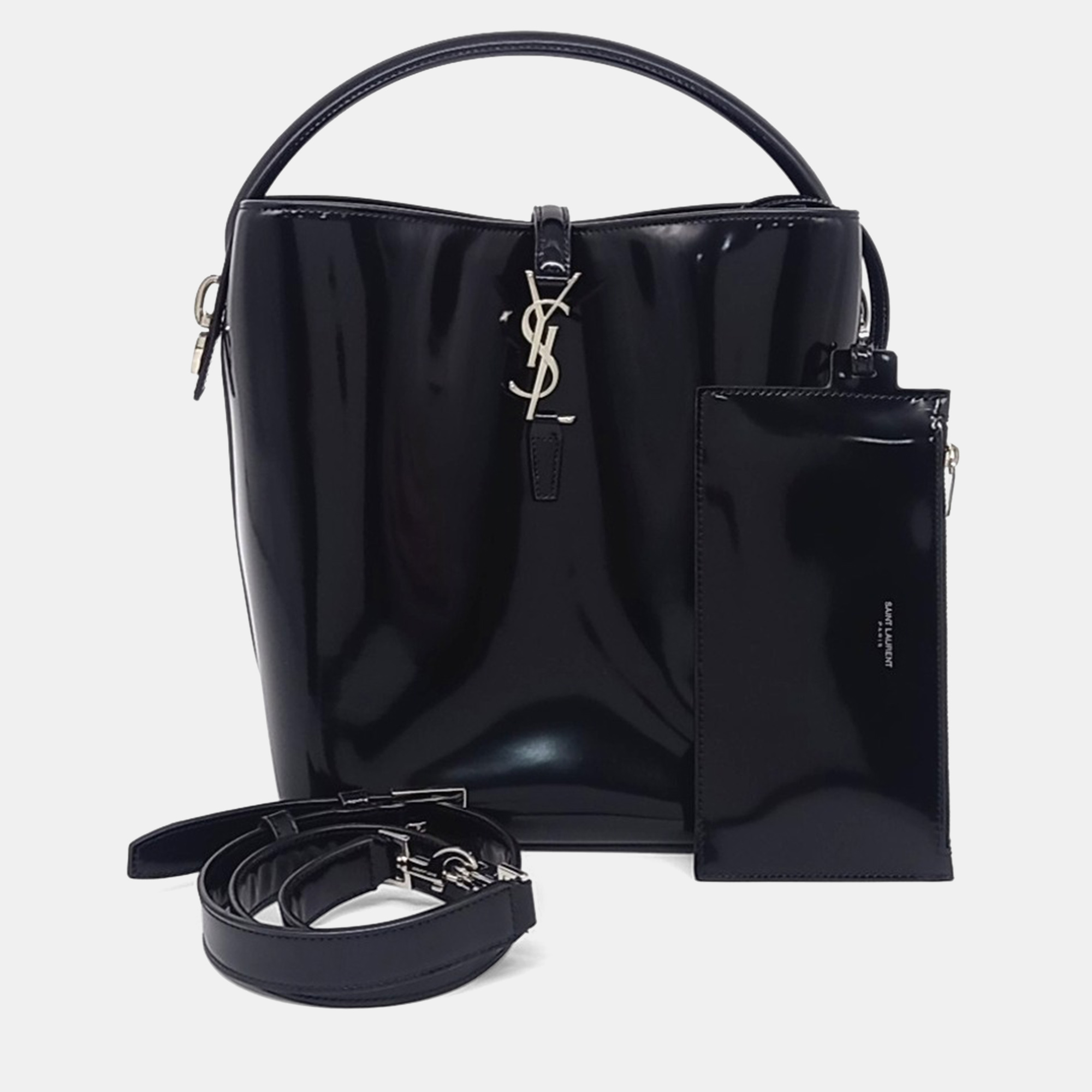 

Saint Laurent Paris Black Leather LE37 Cassandra Bucket Bag