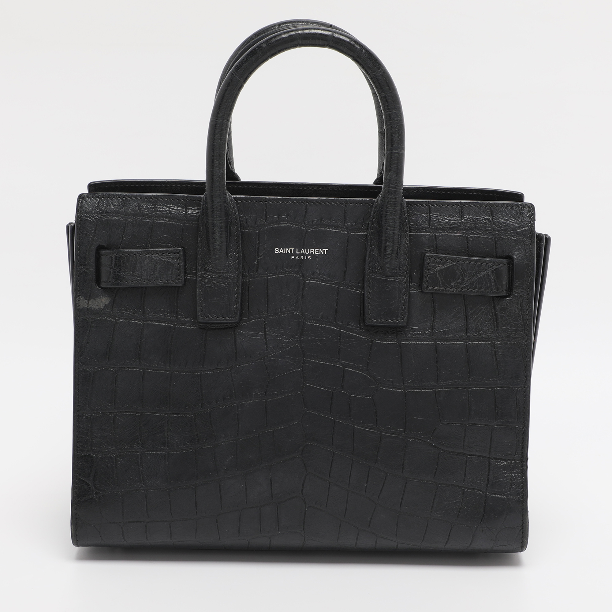 

Saint Laurent Black Croc Embossed Leather Nano Classic Sac De Jour Tote