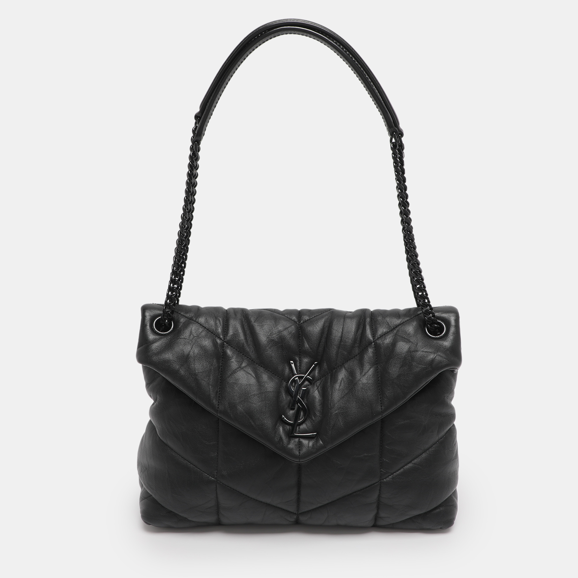 

Saint Laurent Black Quilted Fabric  Loulou Puffer Shoulder Bag