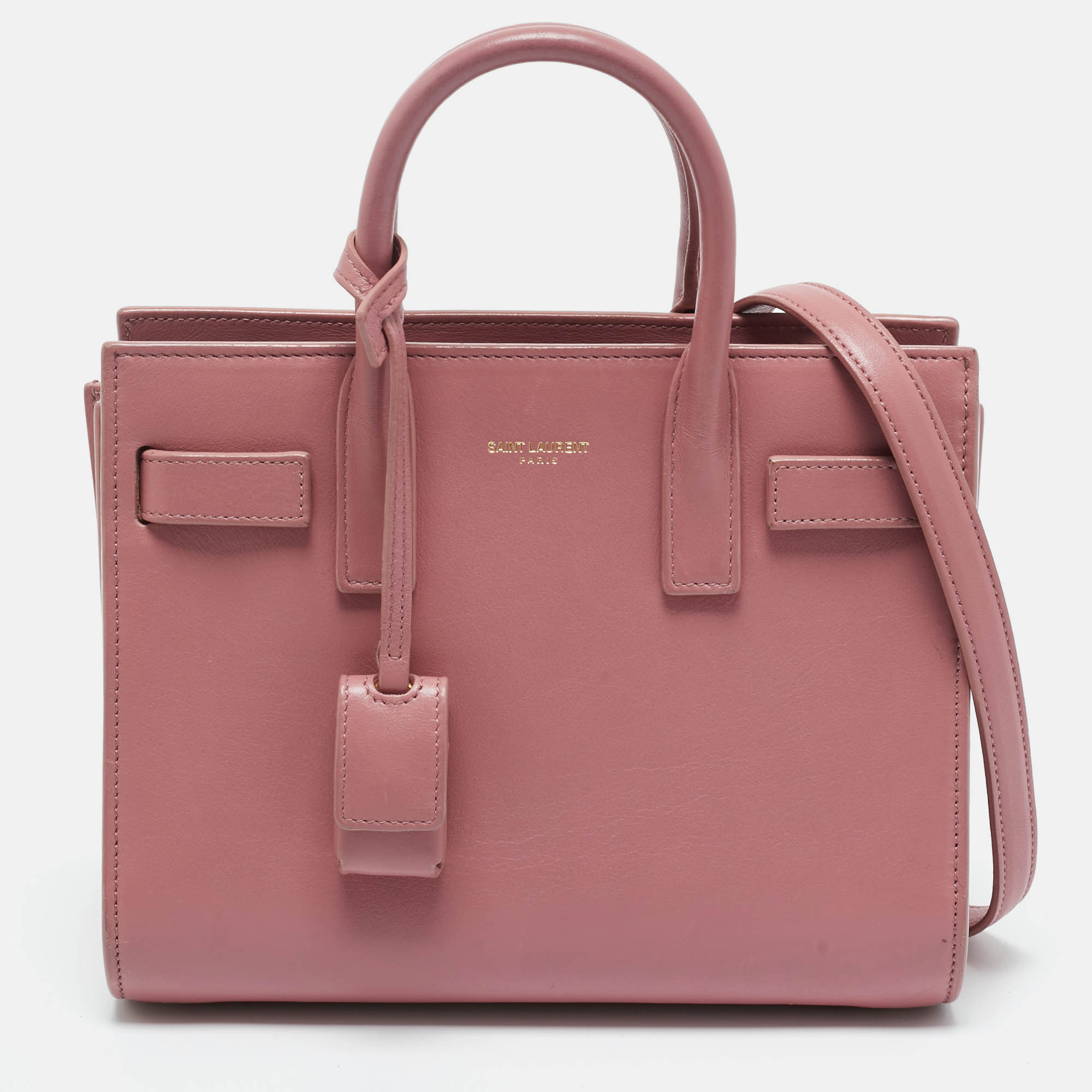 Pre-owned Saint Laurent Pink Leather Nano Classic Sac De Jour Tote