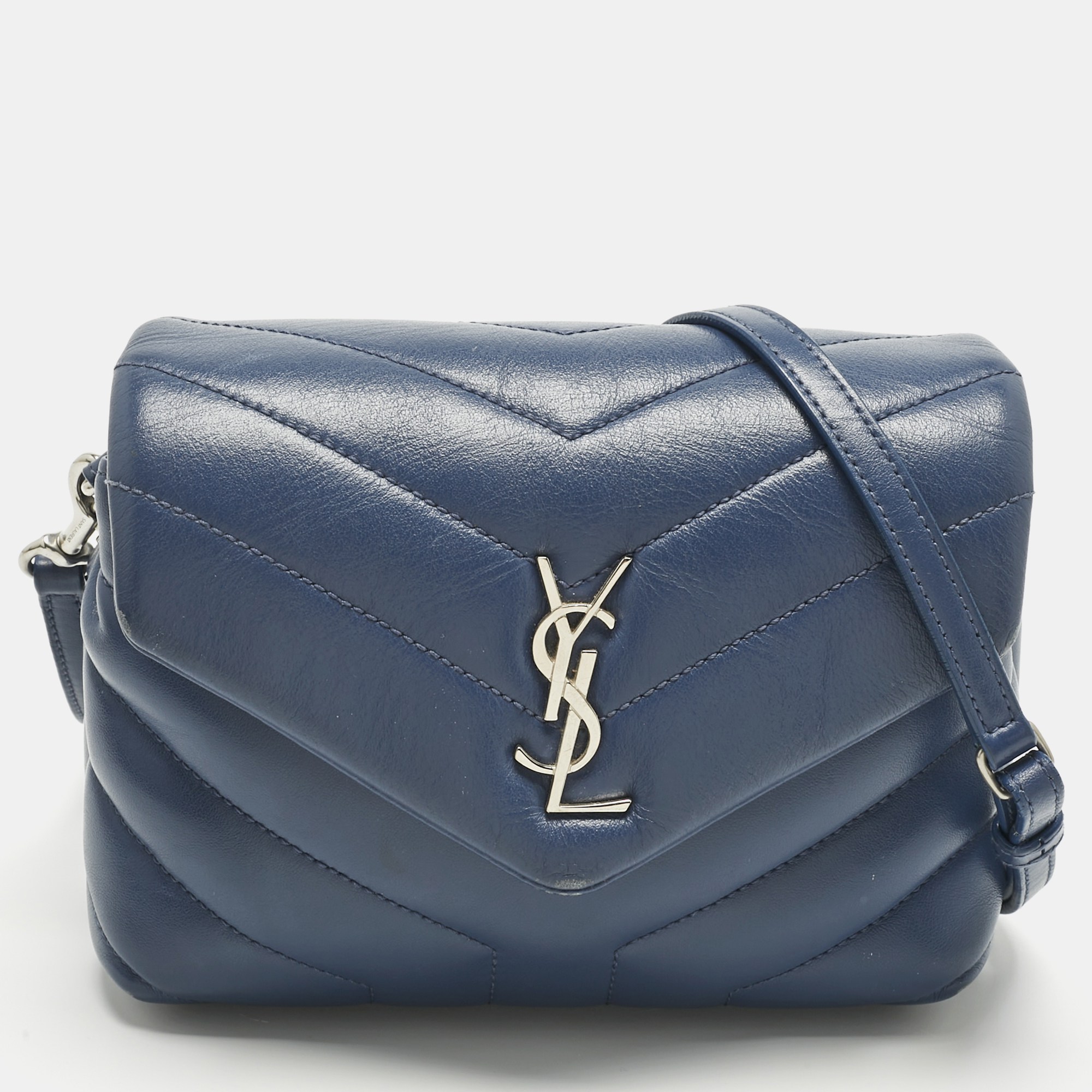 

Saint Laurent Blue Matelassé Leather Toy Loulou Crossbody Bag