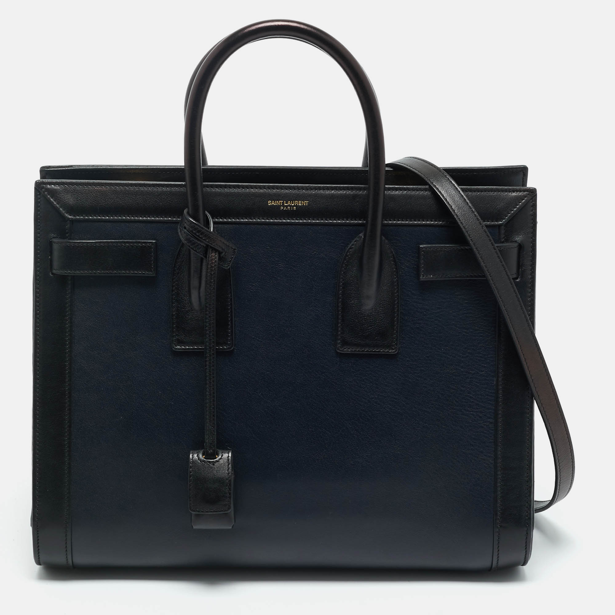 

Saint Laurent Black/Navy Blue Leather Small Classic Sac de Jour Tote