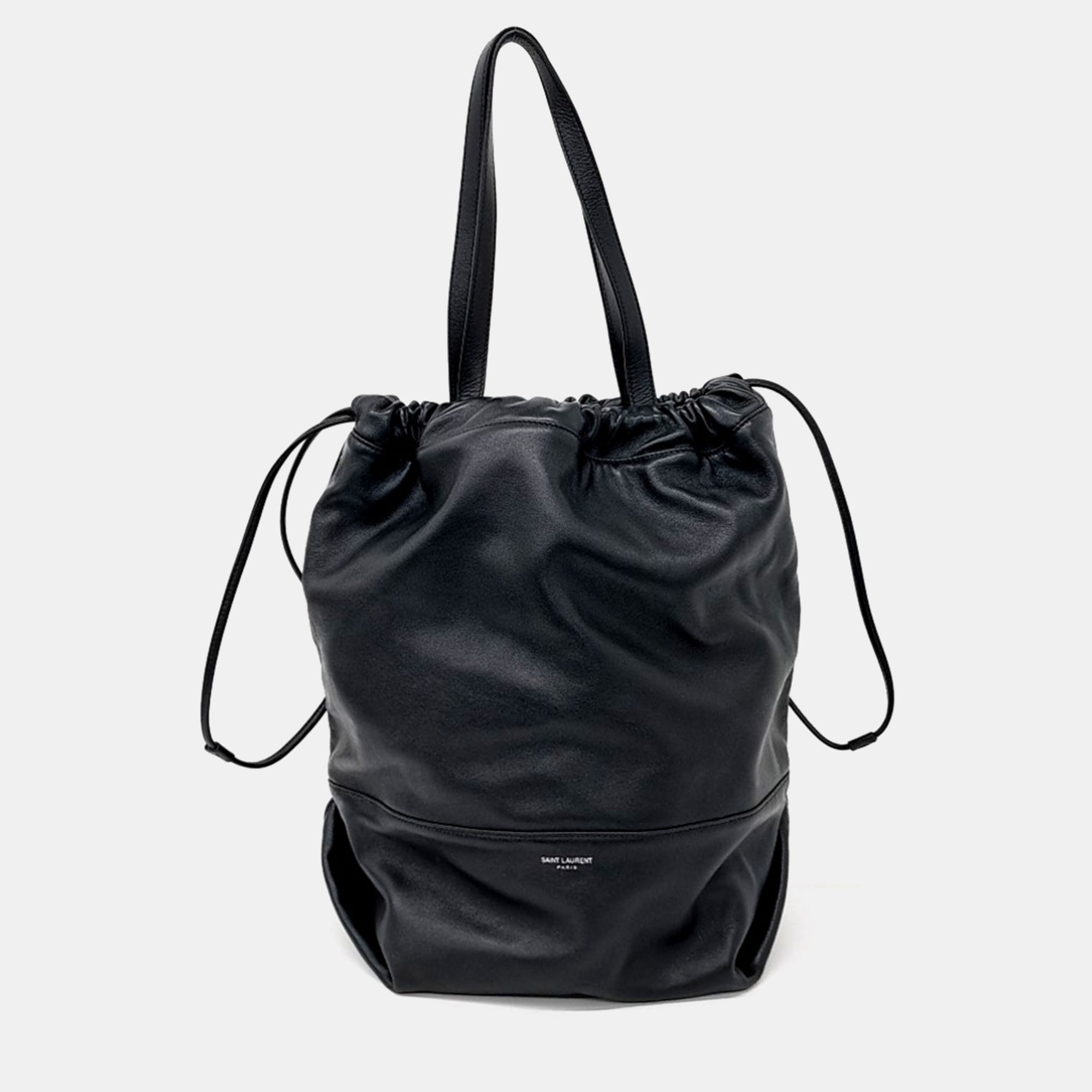 Pre-owned Saint Laurent Black Leather West Bucket Shoulder Bag