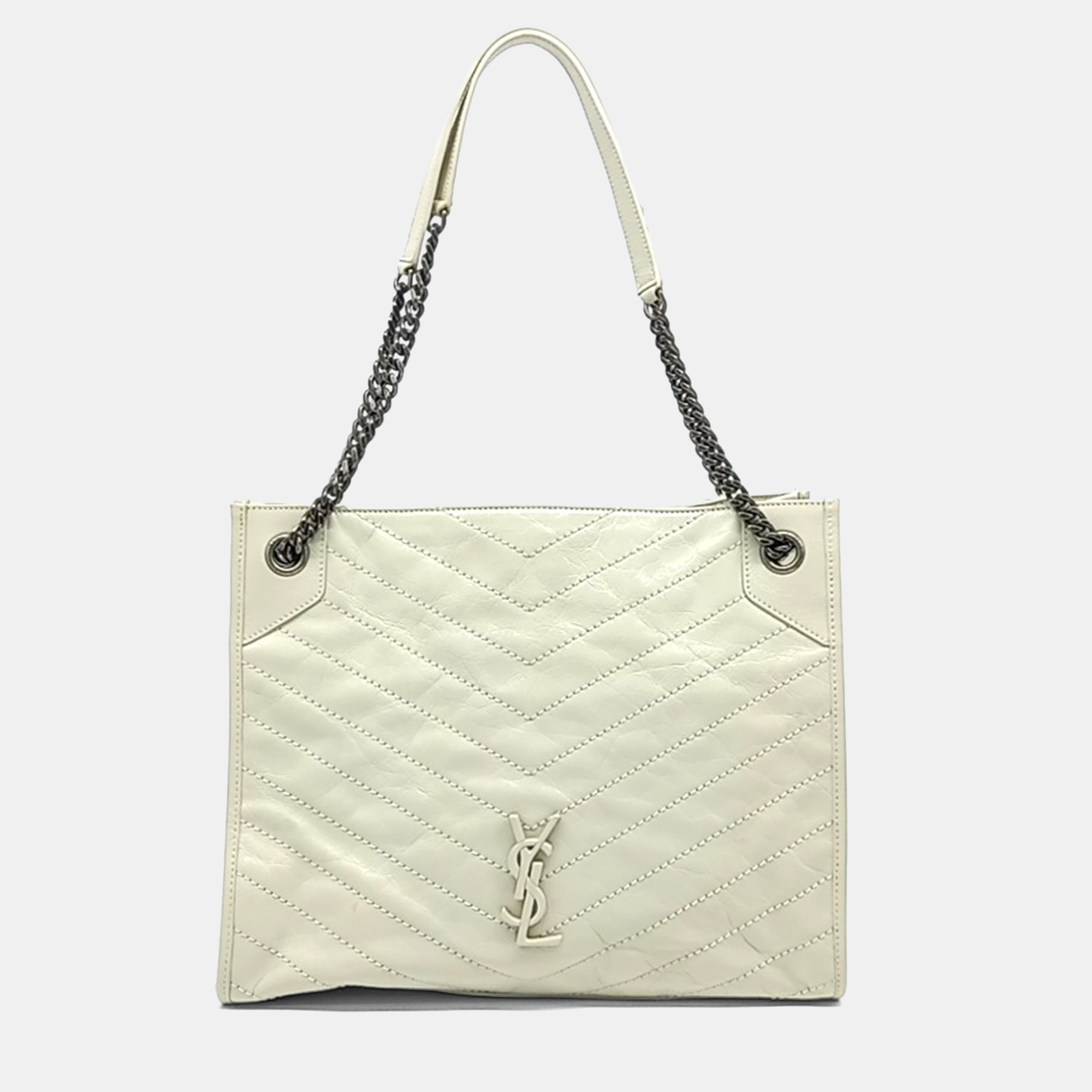 

Saint Laurent Paris White Leather Niki Medium Shopping Bag