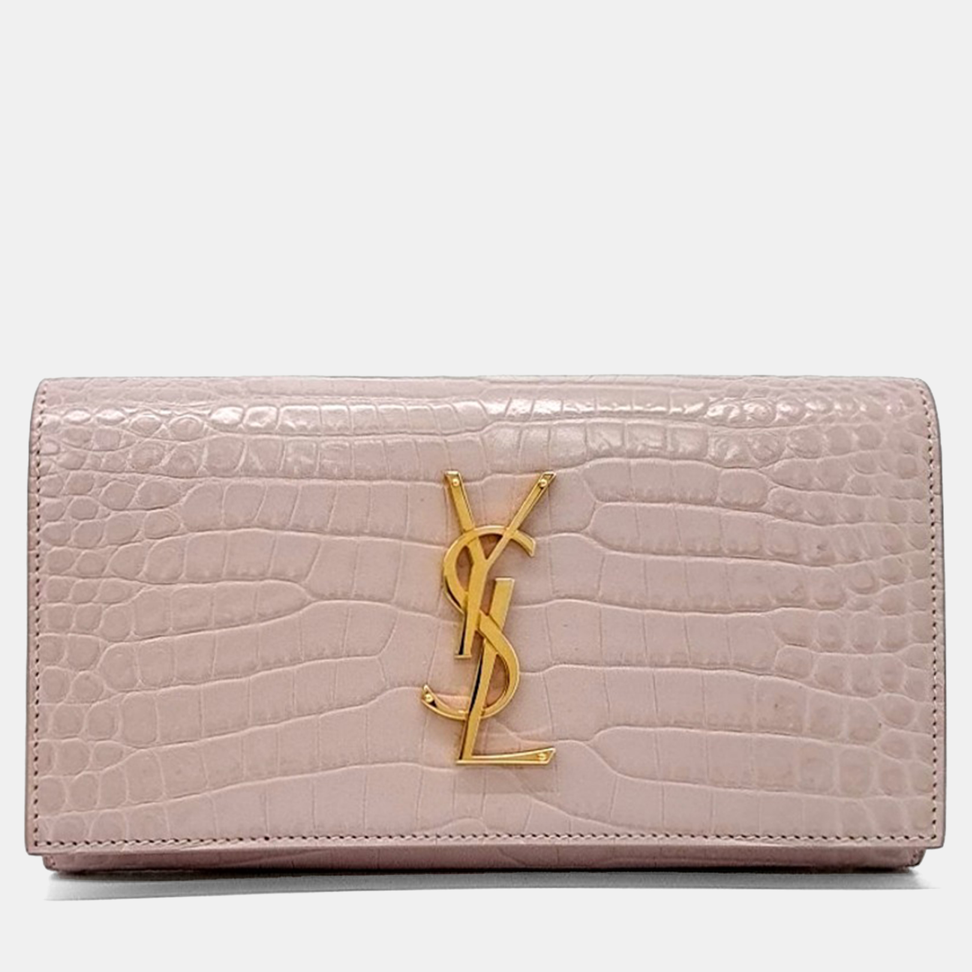 Pre-owned Saint Laurent Pink Patent Leather Cassandra Long Wallet
