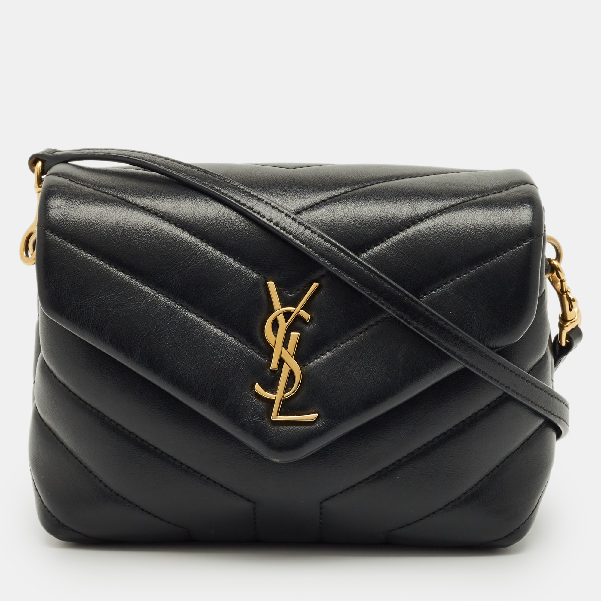 

Saint Laurent Black Matelassé Leather Mini Loulou Shoulder Bag