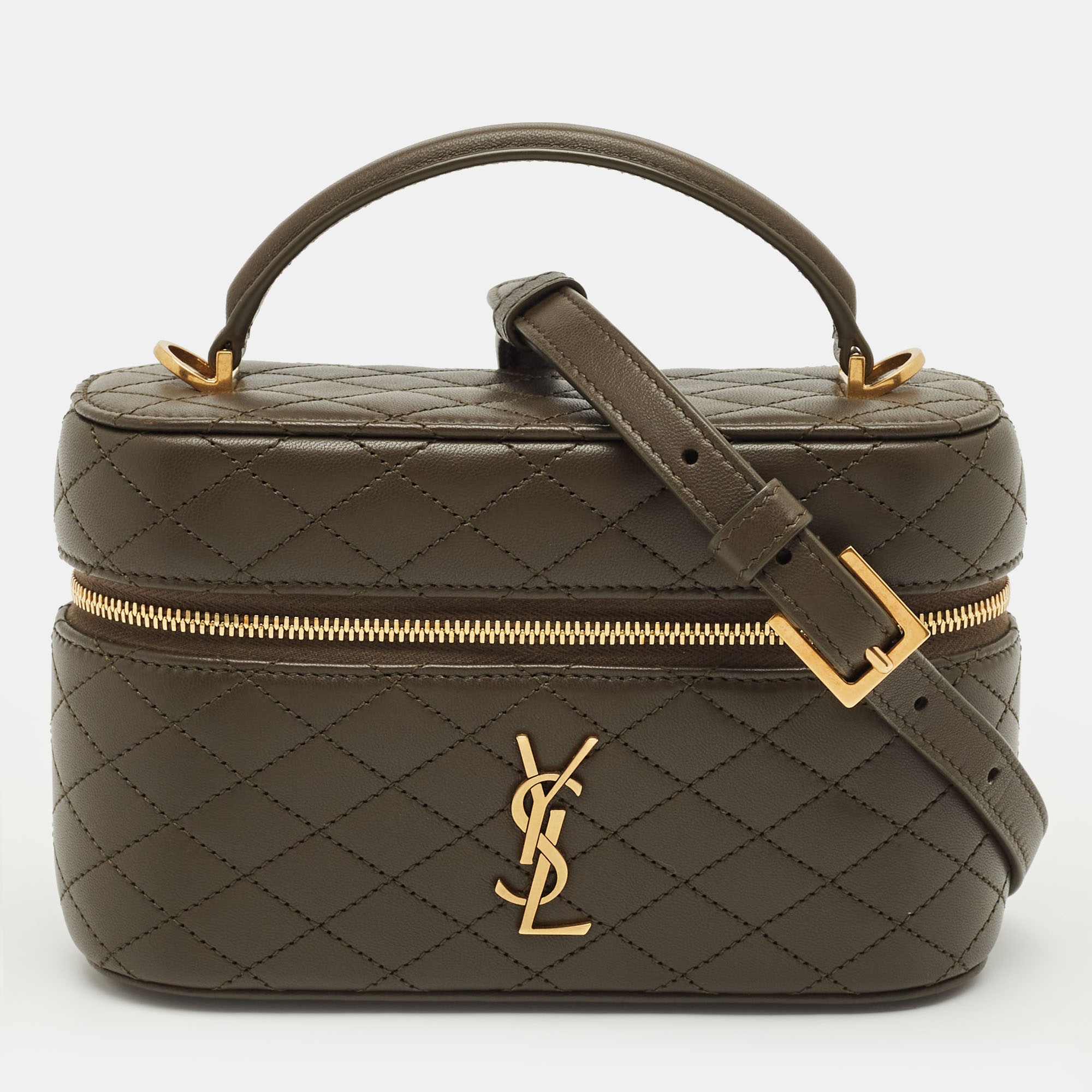 

Saint Laurent Olive Green Quilted Leather Mini Gaby Vanity Bag