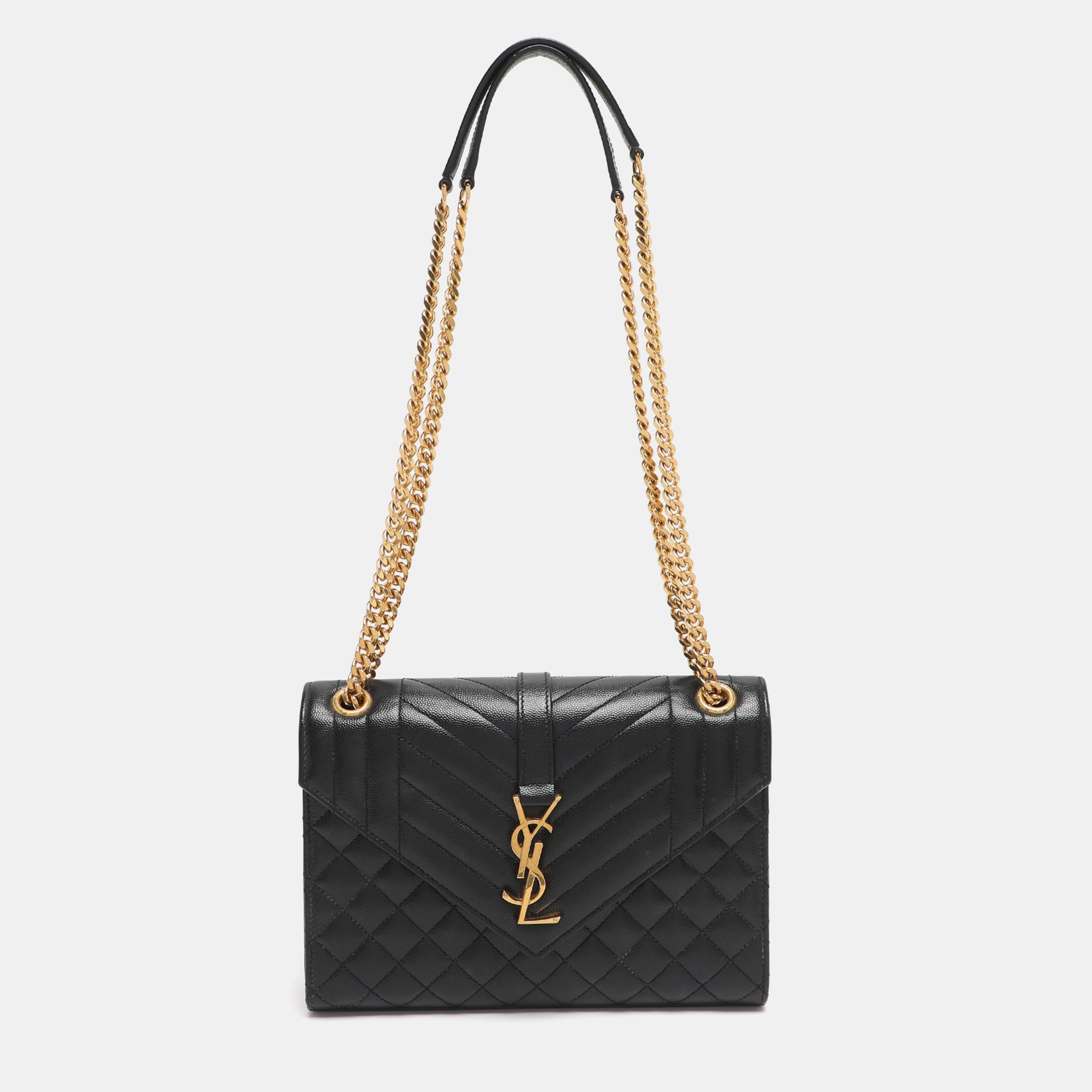 

Saint Laurent Black Mix Matelassé Leather Medium Envelope Chain Bag