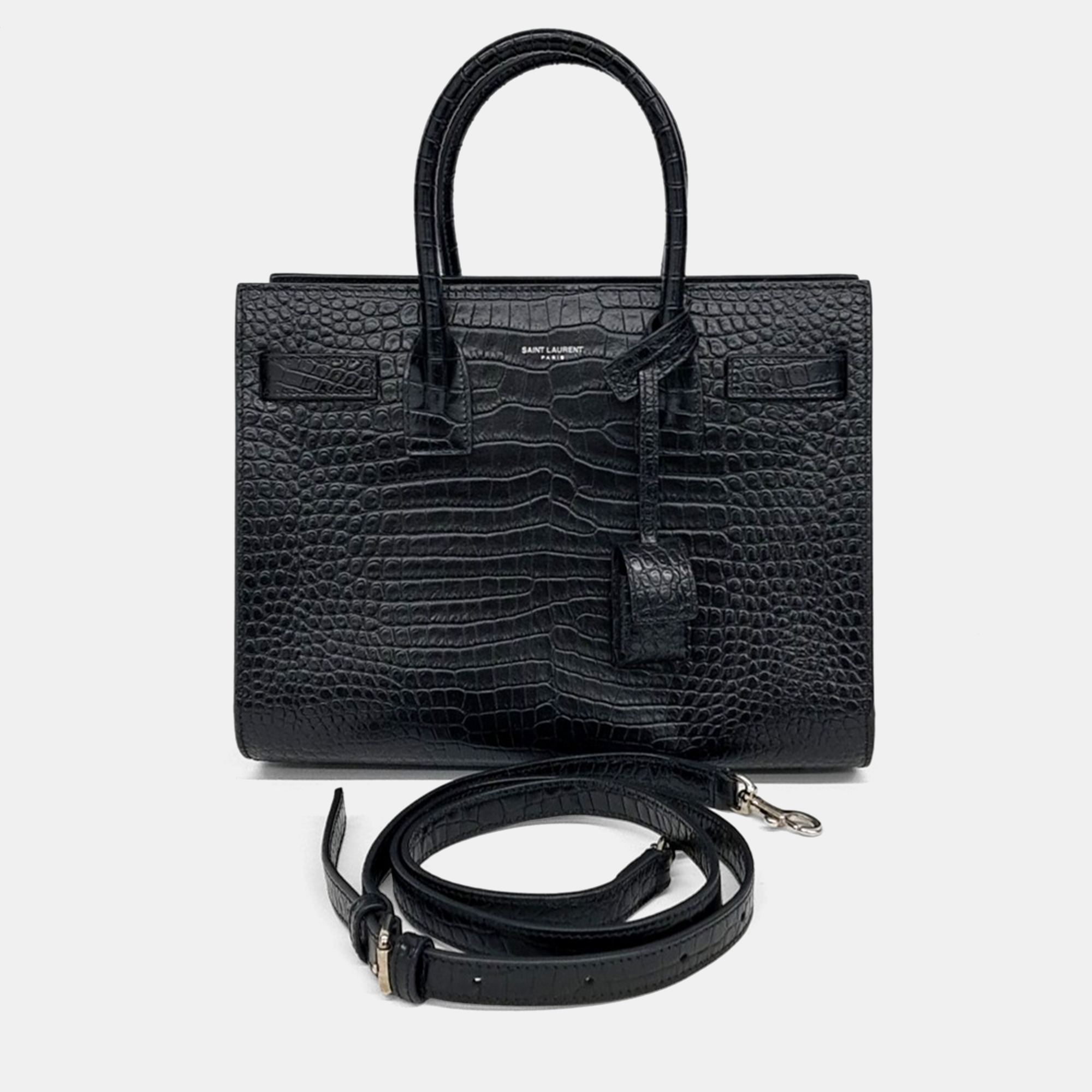 

Saint Laurent Paris Black Croc Embossed Leather Sac de Jour Baby Handbag