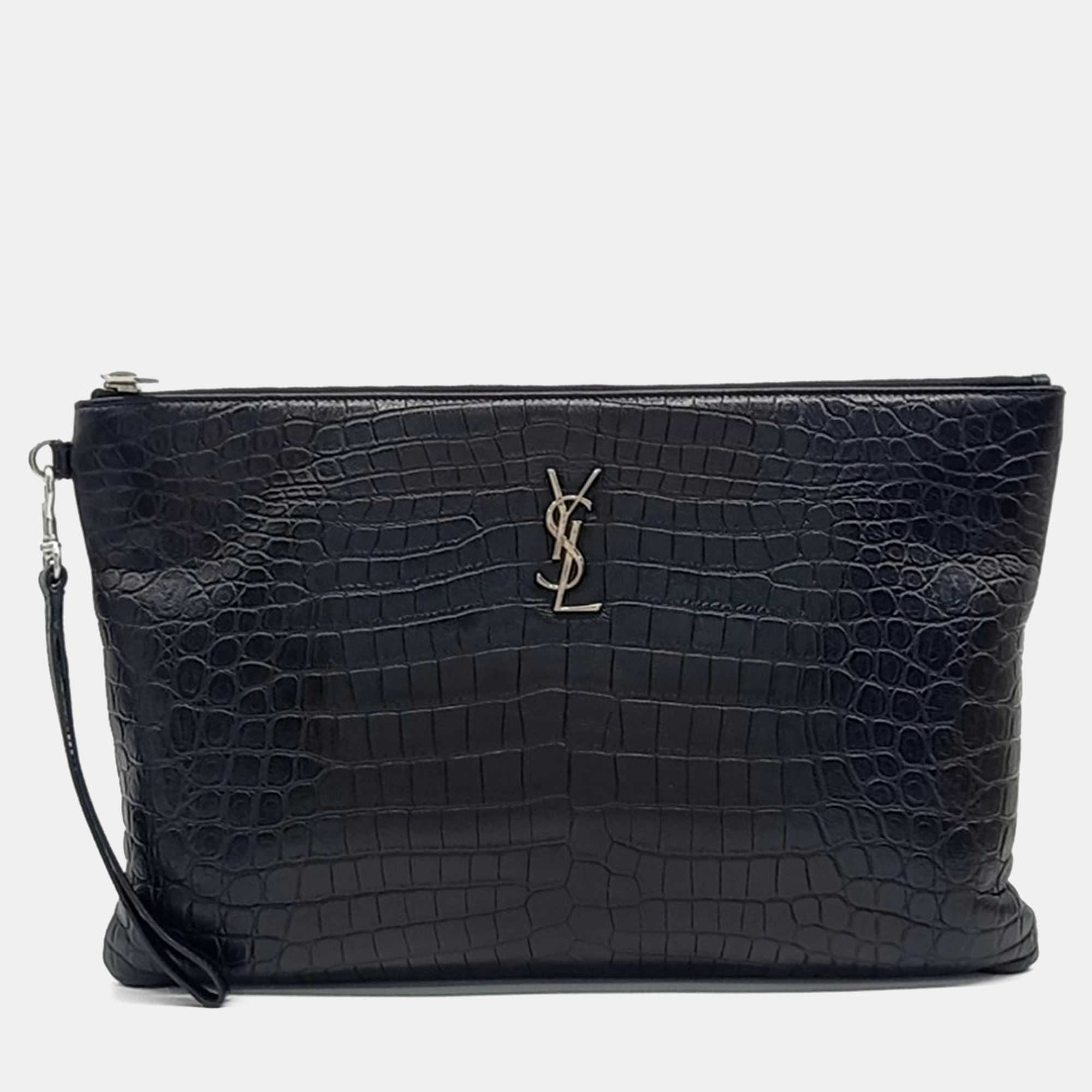 

Saint Laurent Paris Black Leather Monogram Clutch