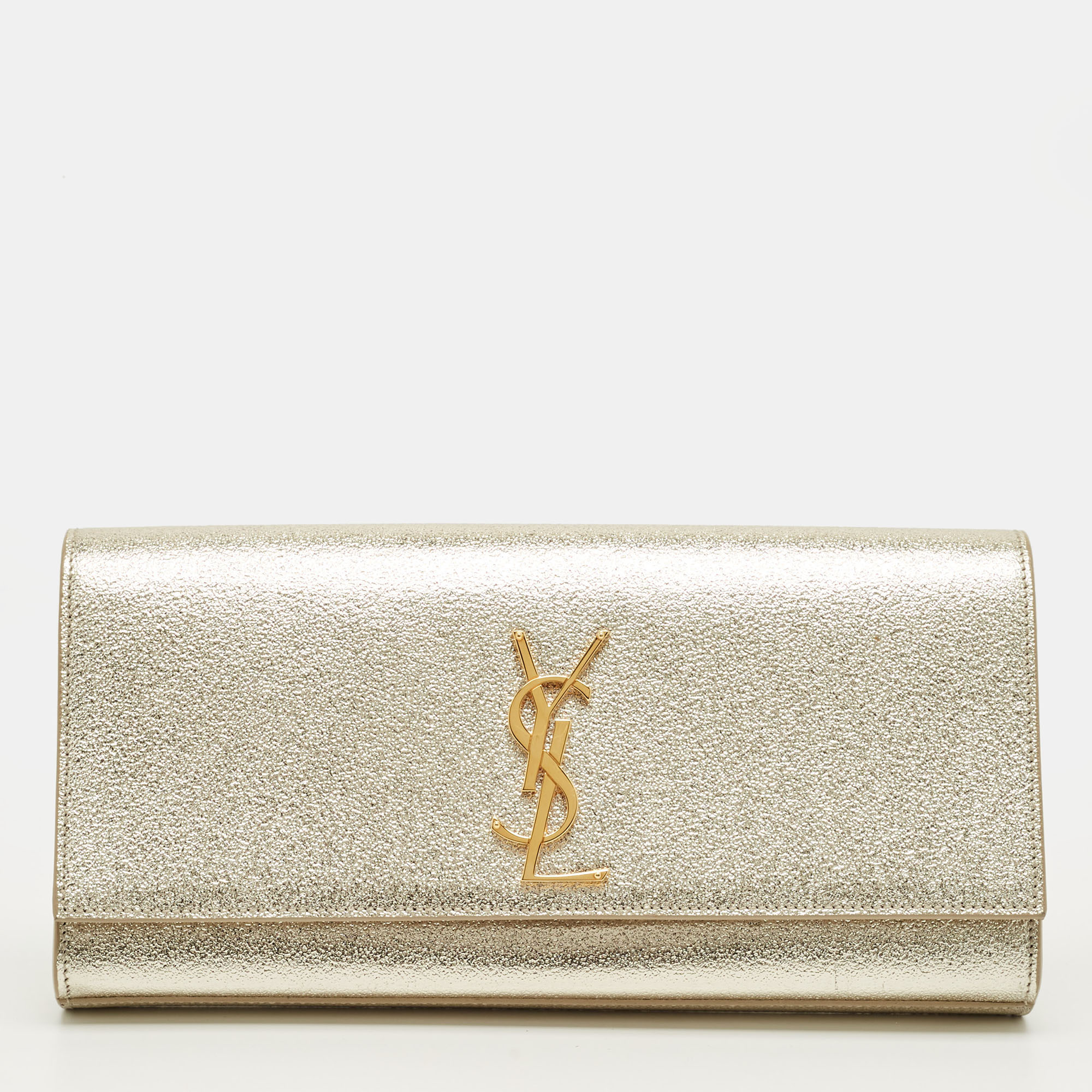 Pre-owned Saint Laurent Gold Leather Cassandre Clutch