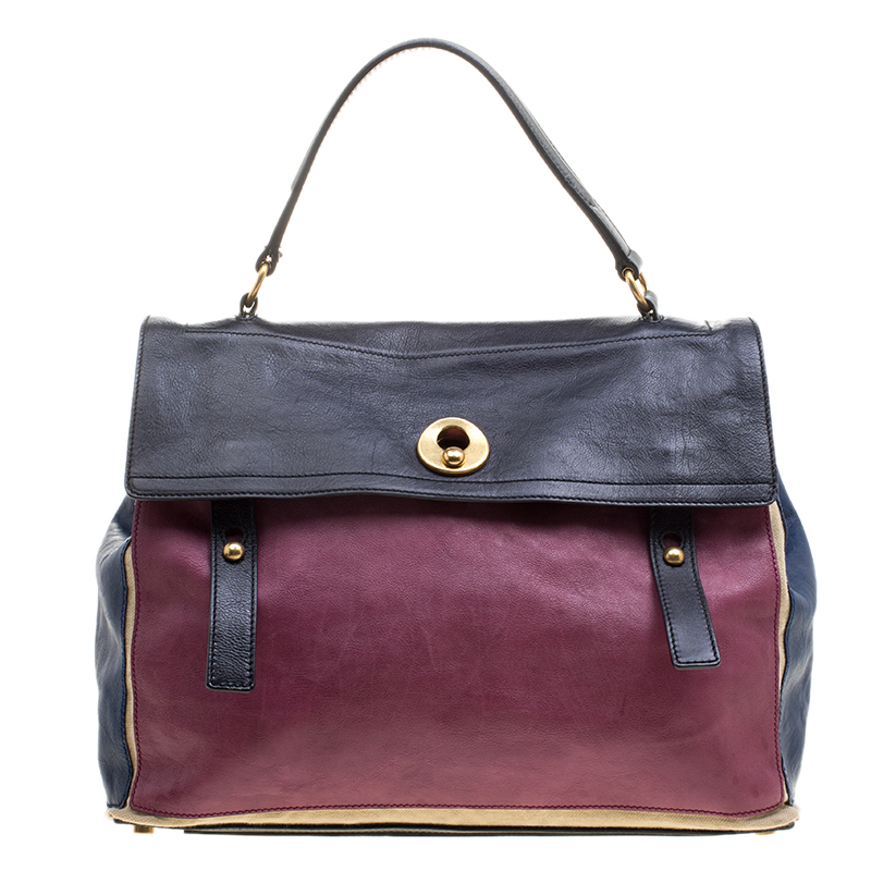 Pre Owned حقيبة سان لوران باريس موس تو كبيرة جلد فضية