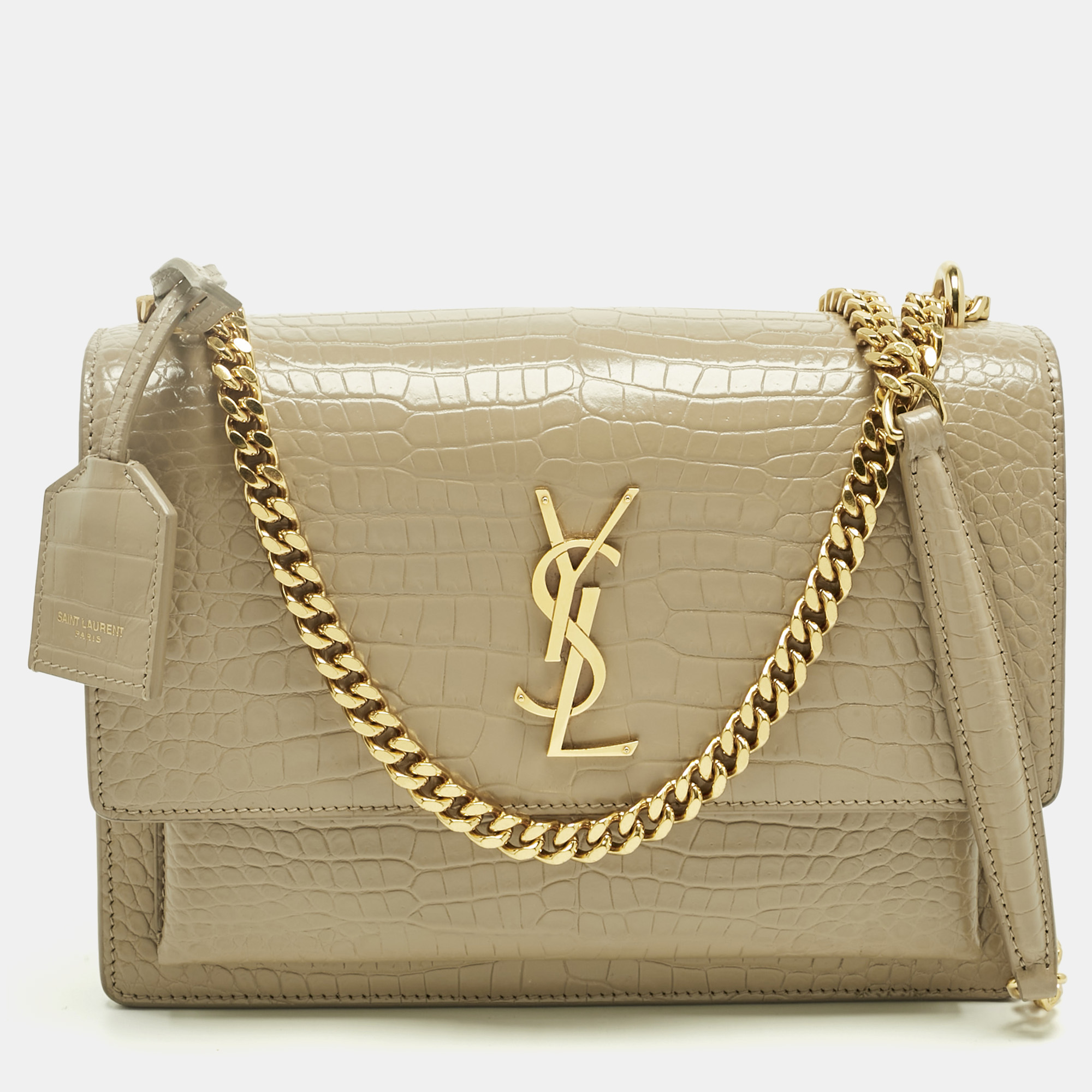

Saint Laurent Beige Croc Embossed Leather Medium Sunset Shoulder Bag