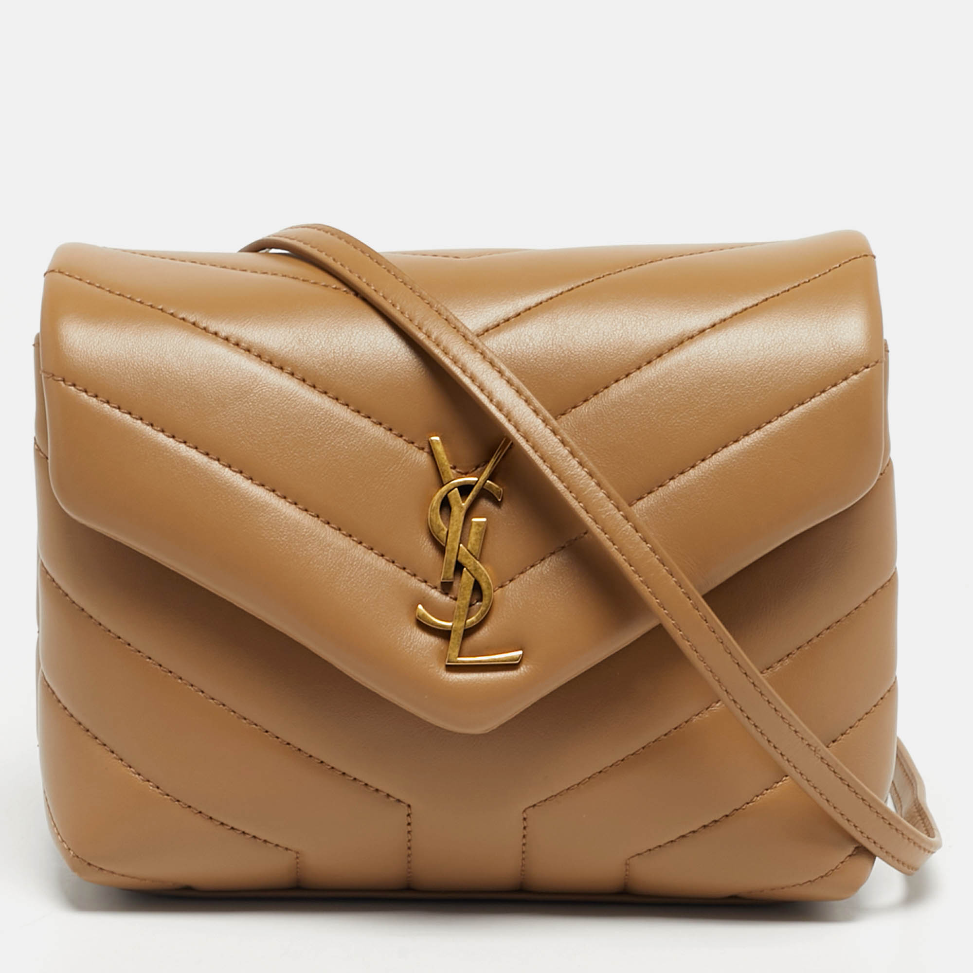 

Saint Laurent Dark Beige Matelassé Leather Toy Loulou Crossbody Bag
