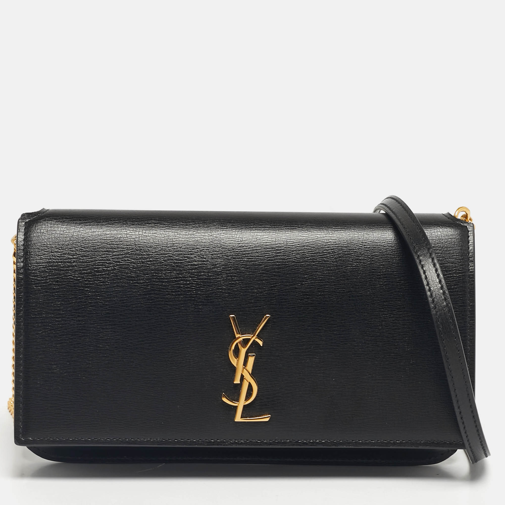 

Saint Laurent Black Leather Cassandre Phone Holder