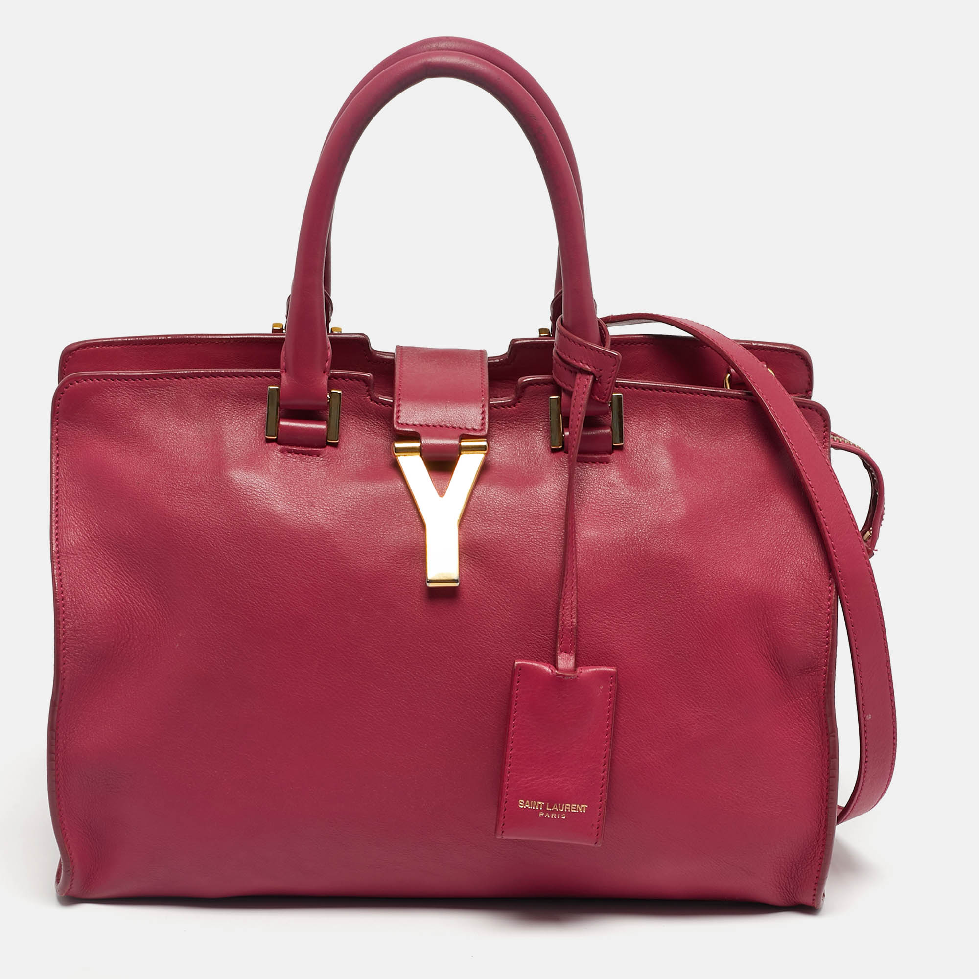 Pre-owned Saint Laurent Fuchsia Leather Small Cabas Chyc Tote In Pink