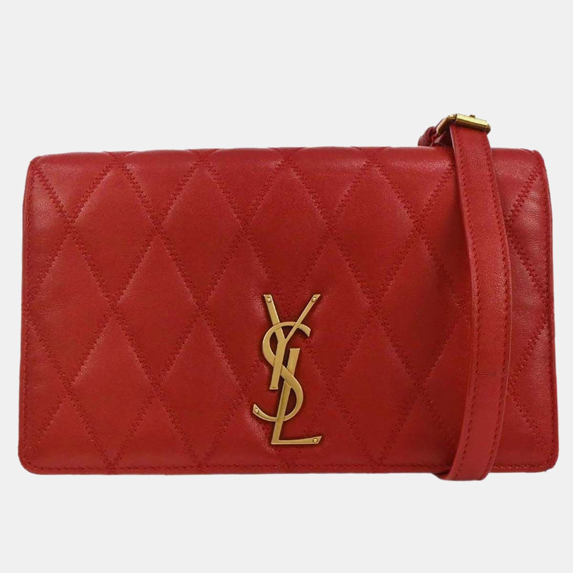 

Saint Laurent Red Leather Shoulder Angie Chain Bag