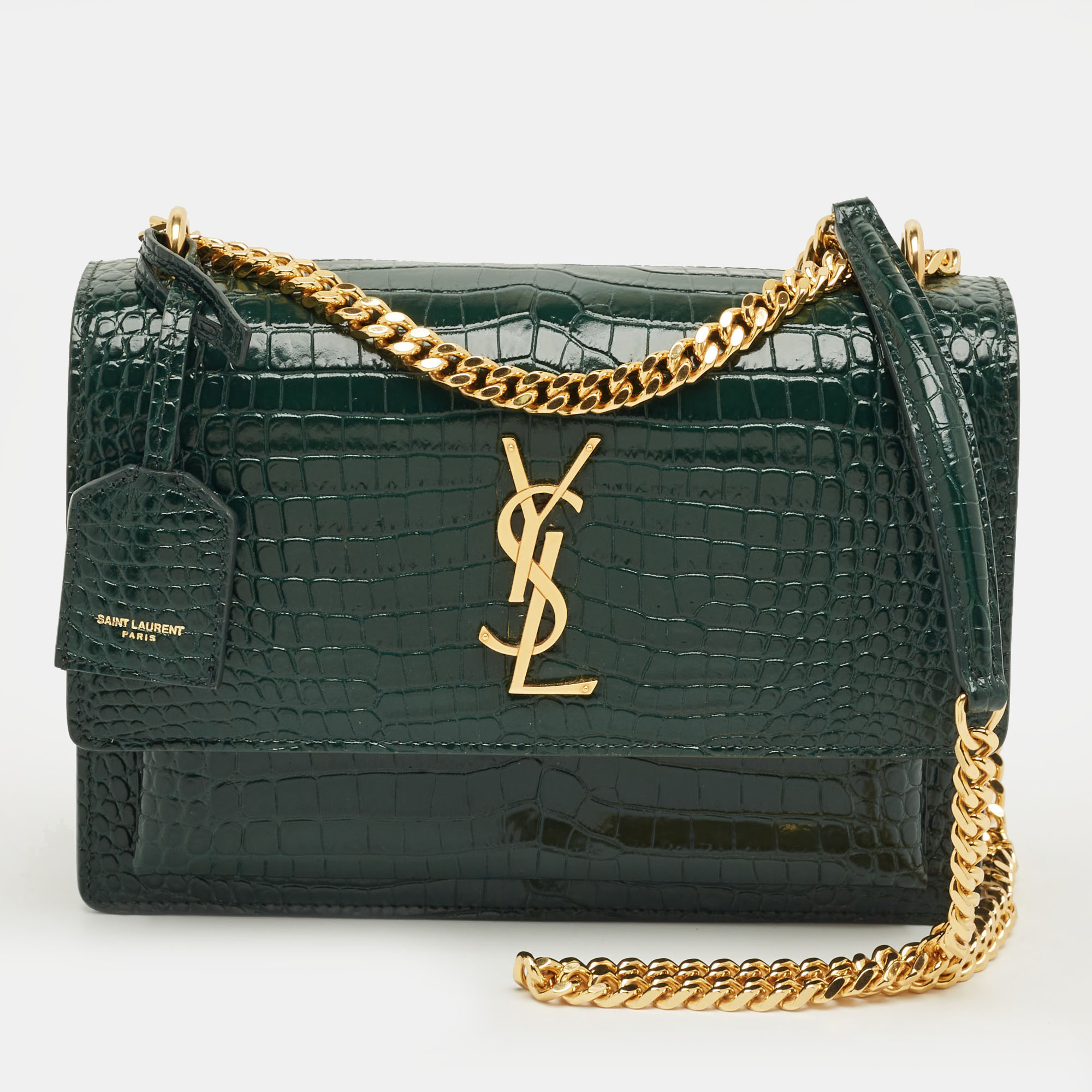 

Saint Laurent Green Croc Embossed Leather  Sunset Shoulder Bag