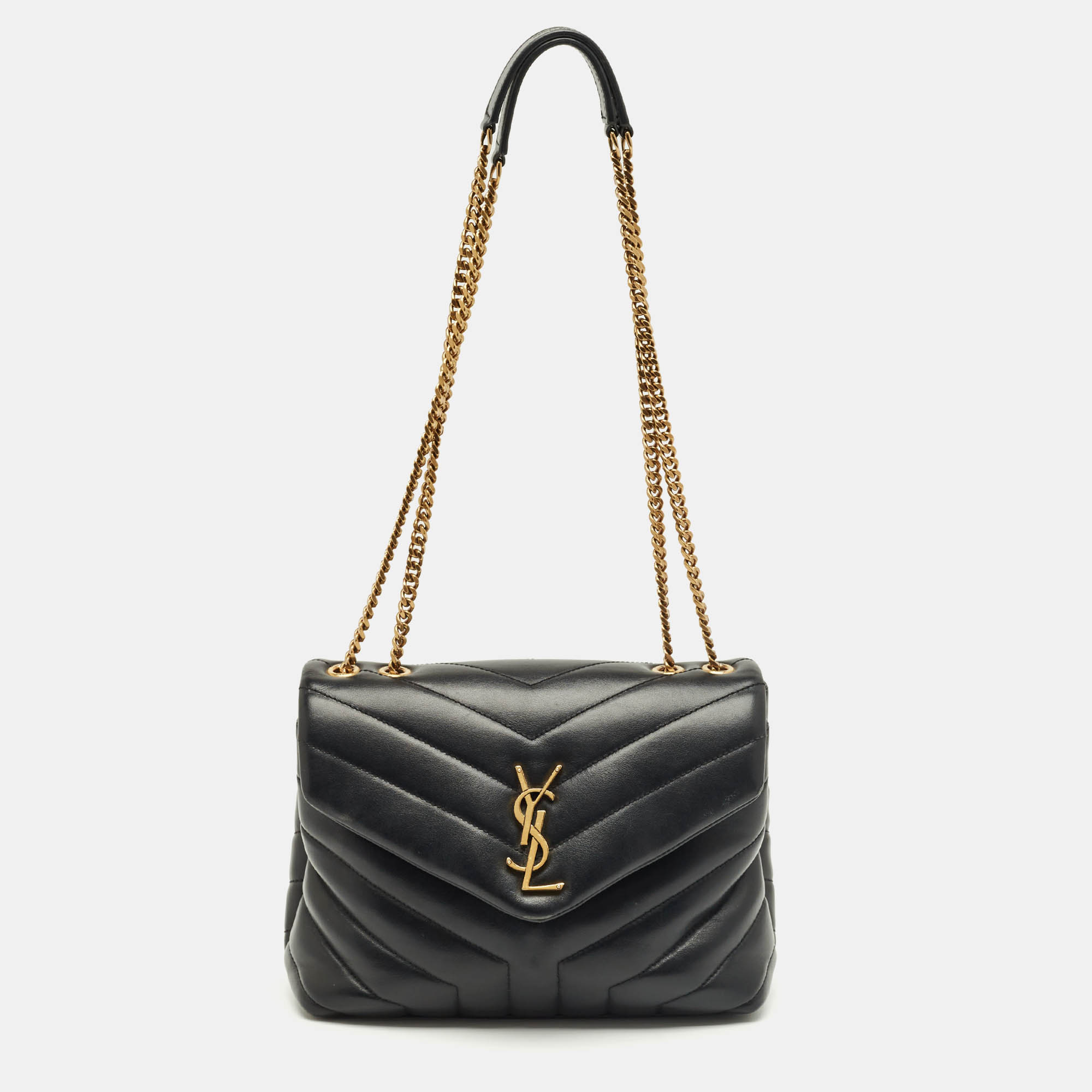

Saint Laurent Black Matelassé Leather Small Loulou Shoulder Bag