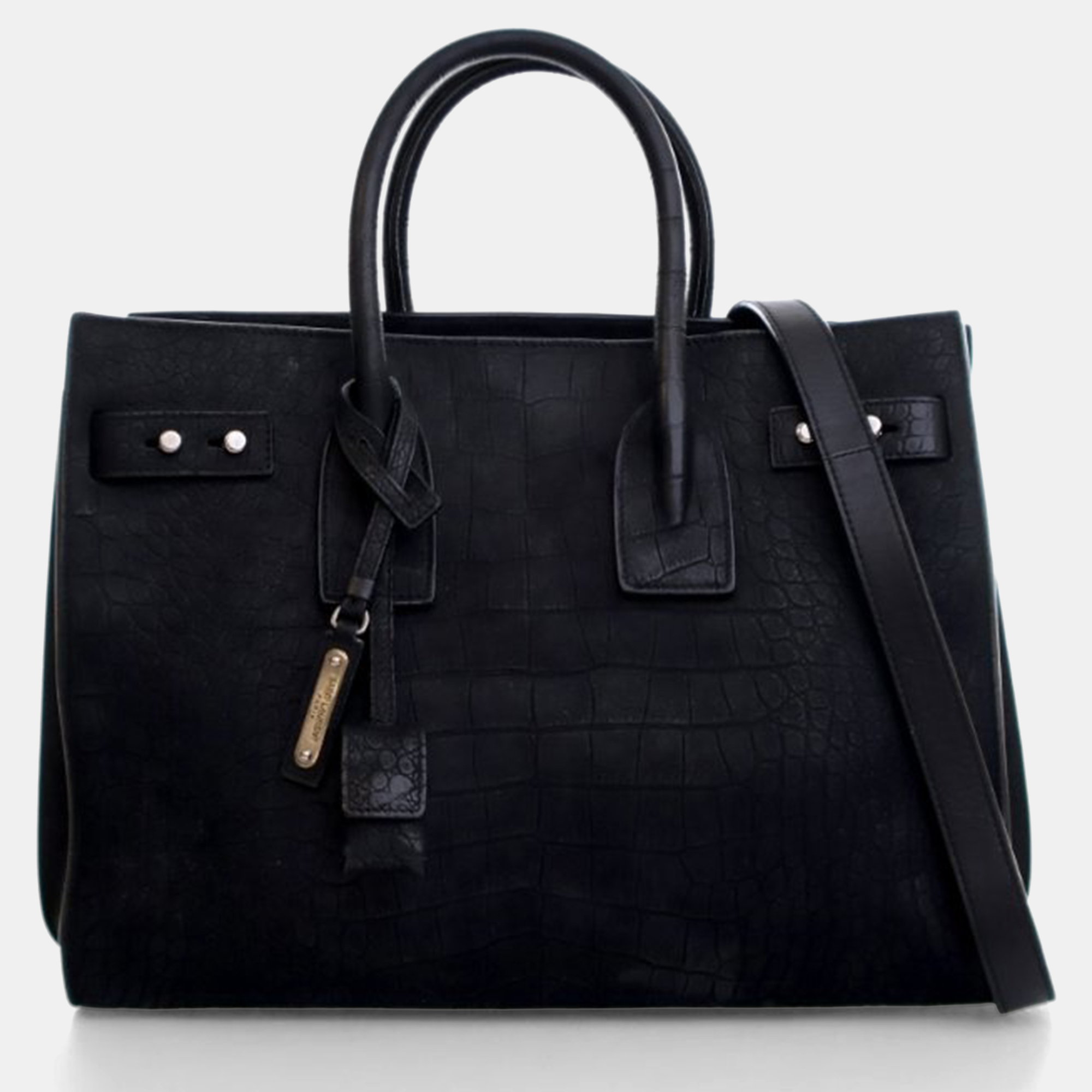 

Saint Laurent Small Embossed Crocodile Nubuck Sac De Jour, Black