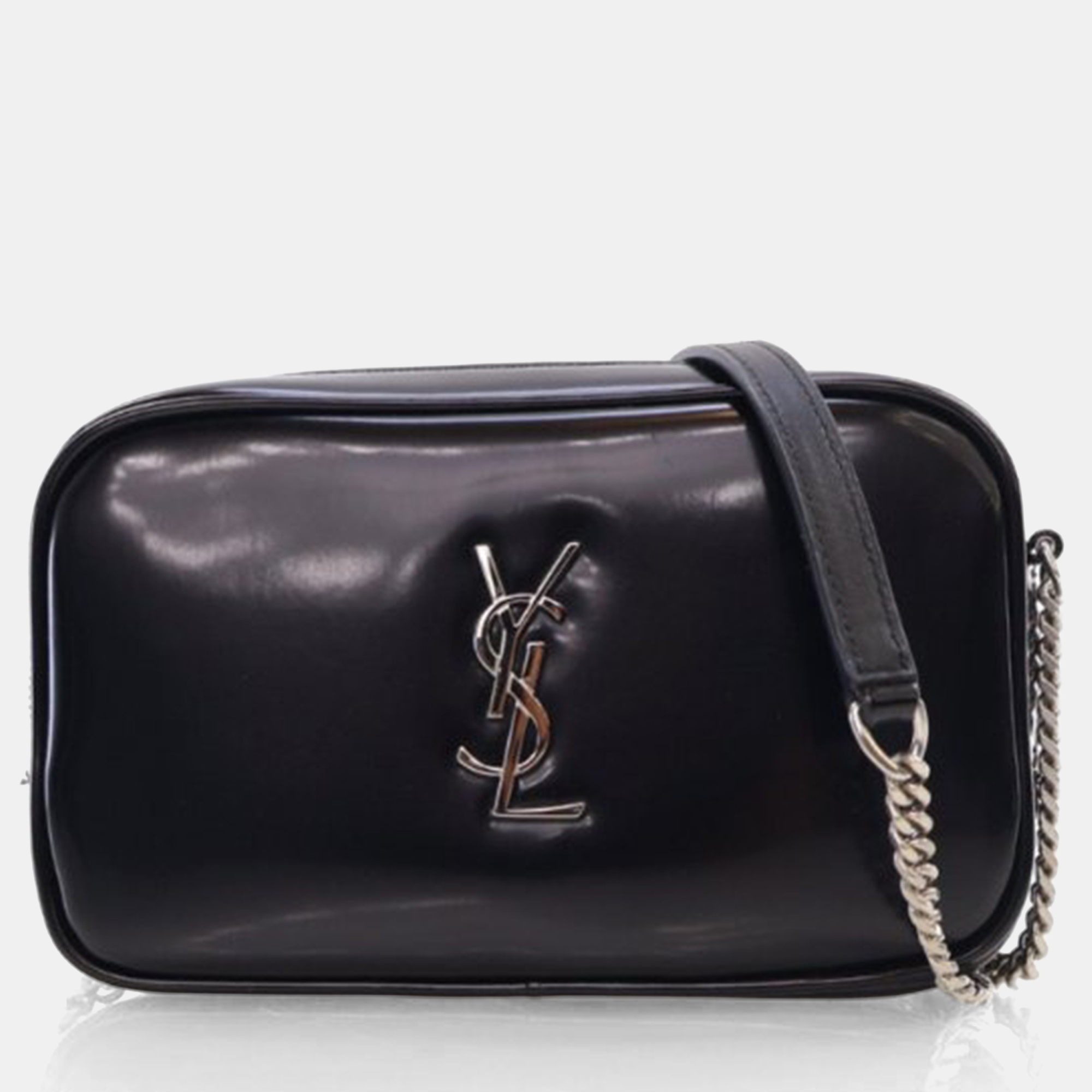 

Saint Laurent Mini Patent Lou Camera Bag, Black