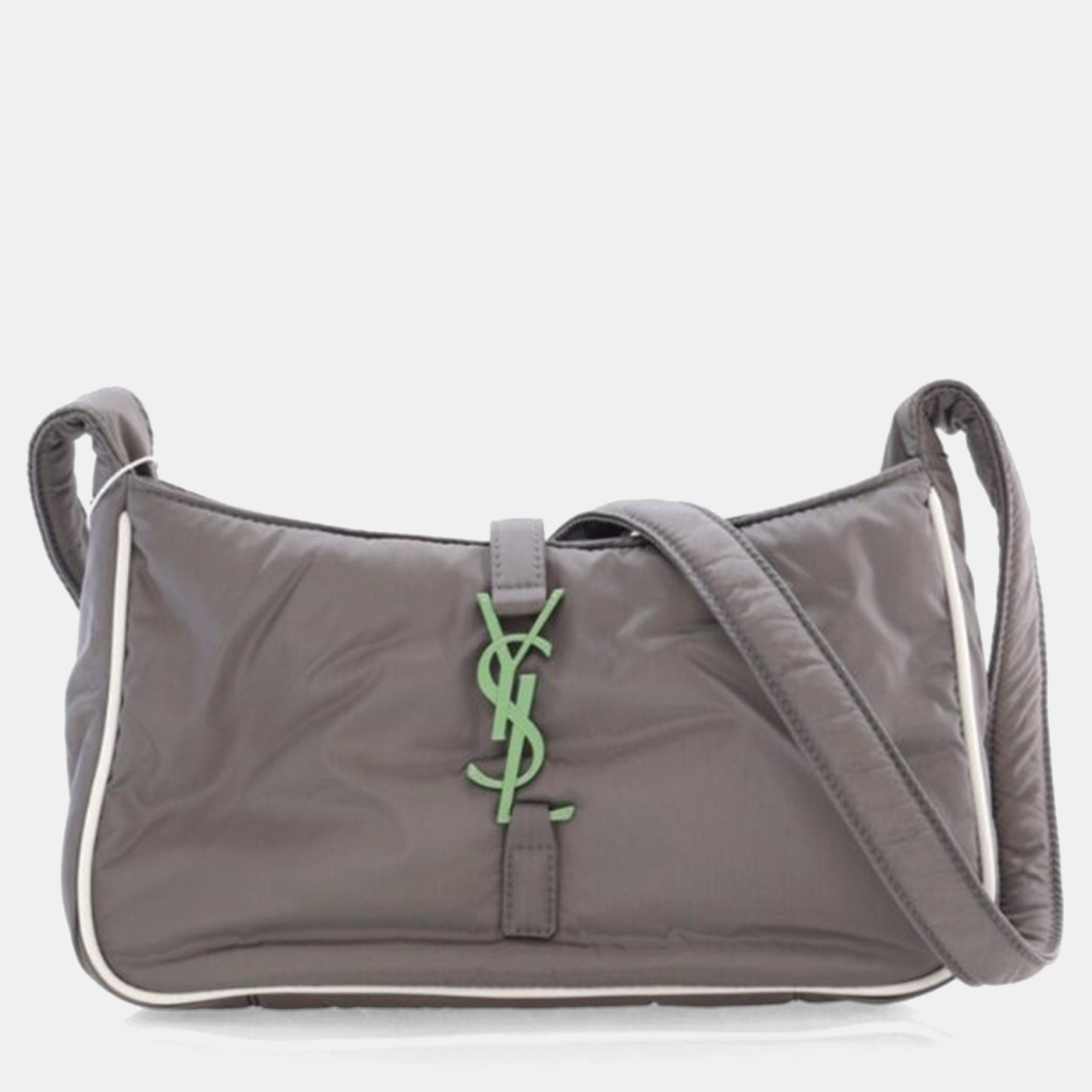 Pre-owned Saint Laurent Nylon Le 5 A 7 Hobo In Gray