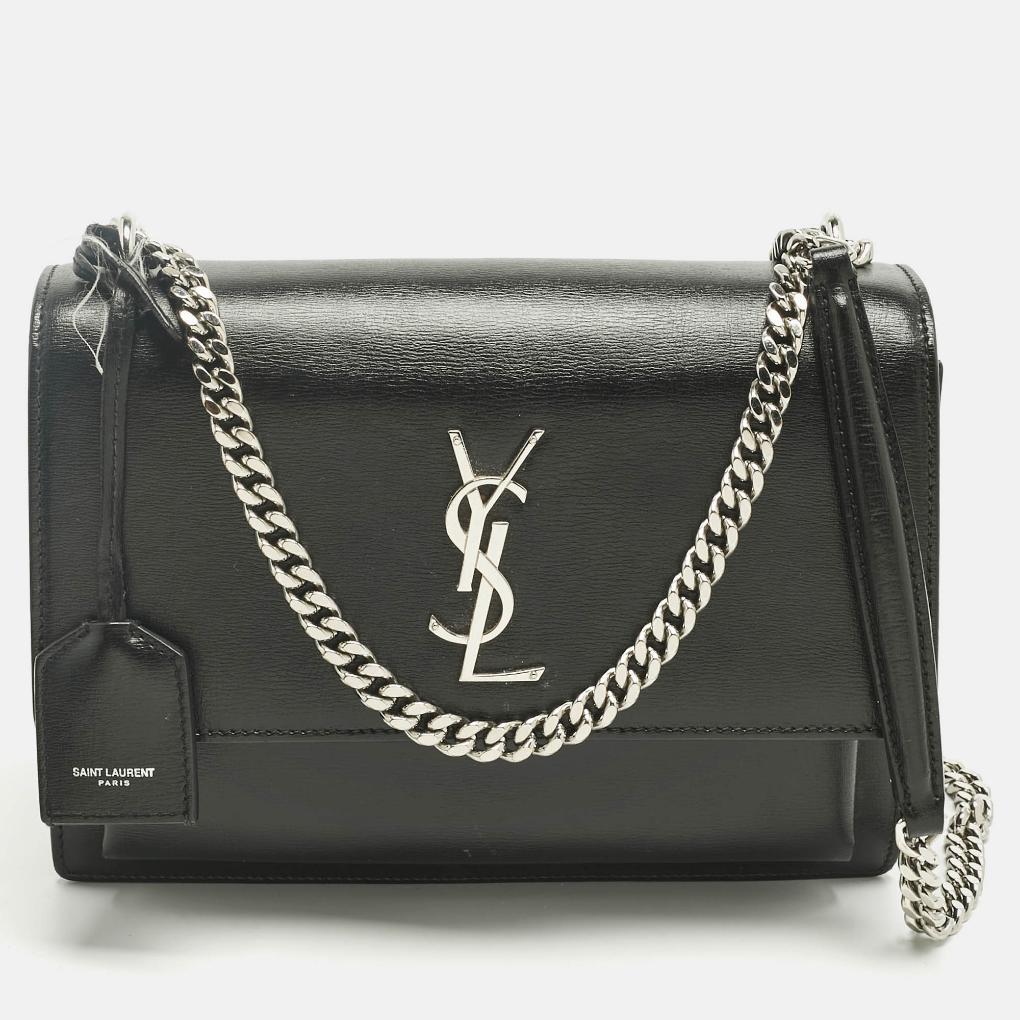 Pre-owned Saint Laurent Black Leather Medium Sunset Shoulder Bag