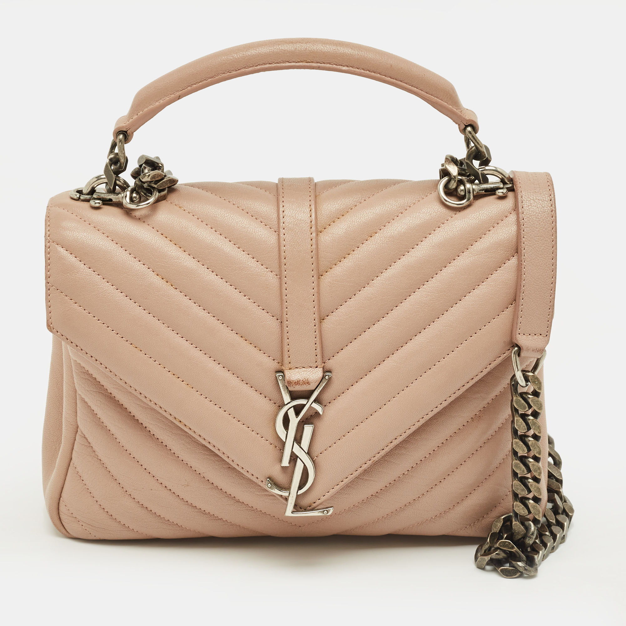 

Saint Laurent Rose Poudre Matelassé Leather  College Top Handle Bag, Pink