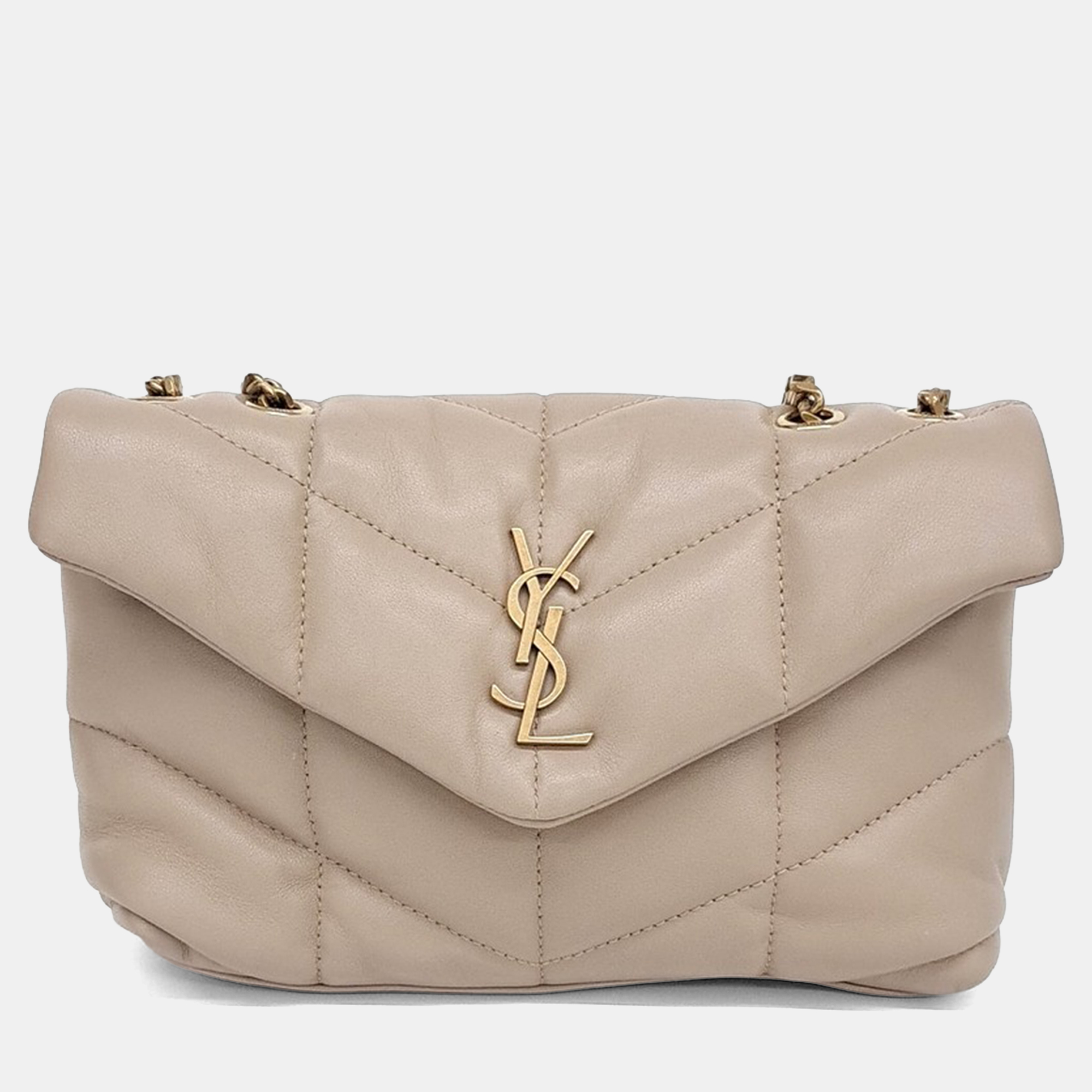 

Saint Laurent Paris Beige Leather Lulu Puffer Crossbody Bag