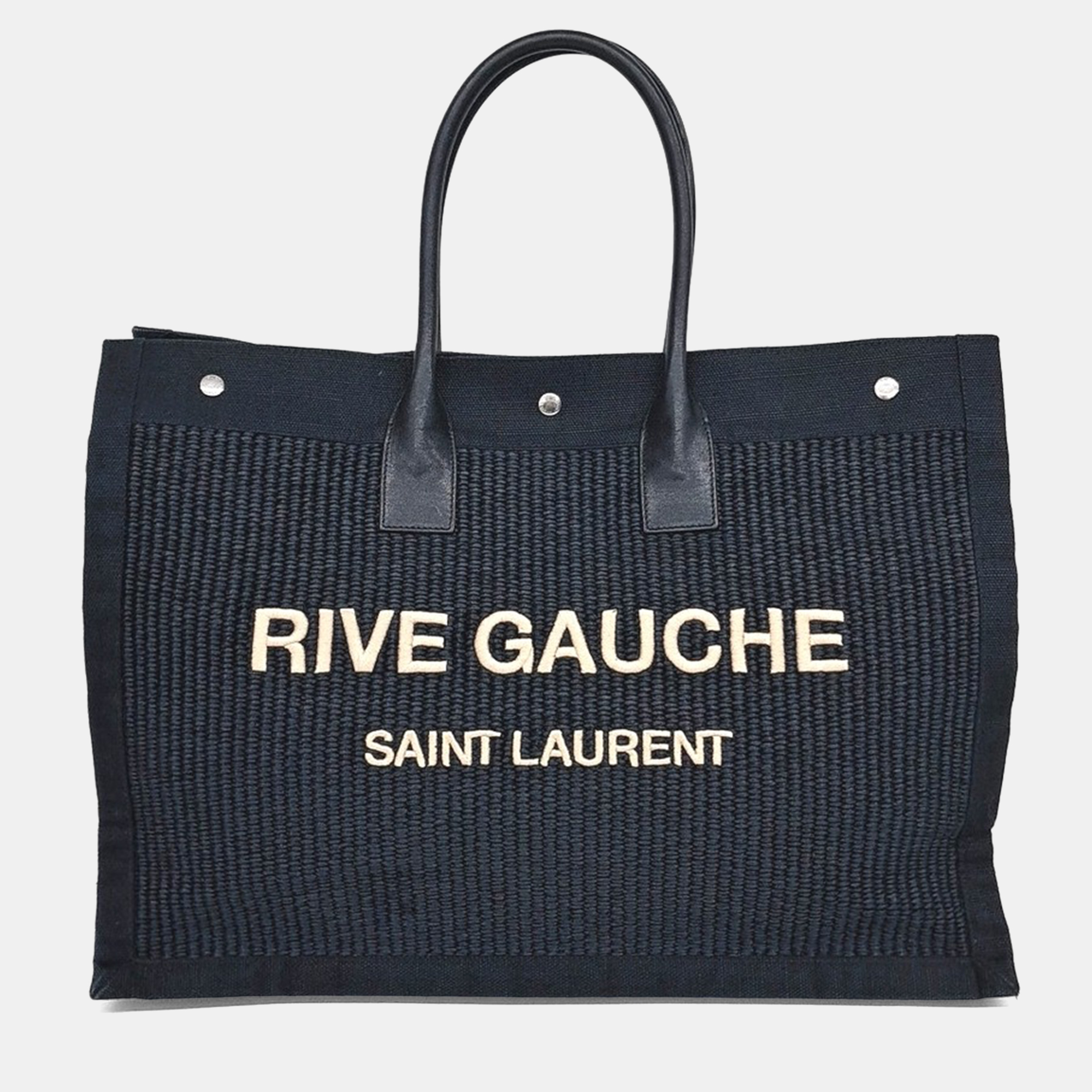 

Saint Laurent Paris Black Cotton and Leather Rive Gauche Tote Bag