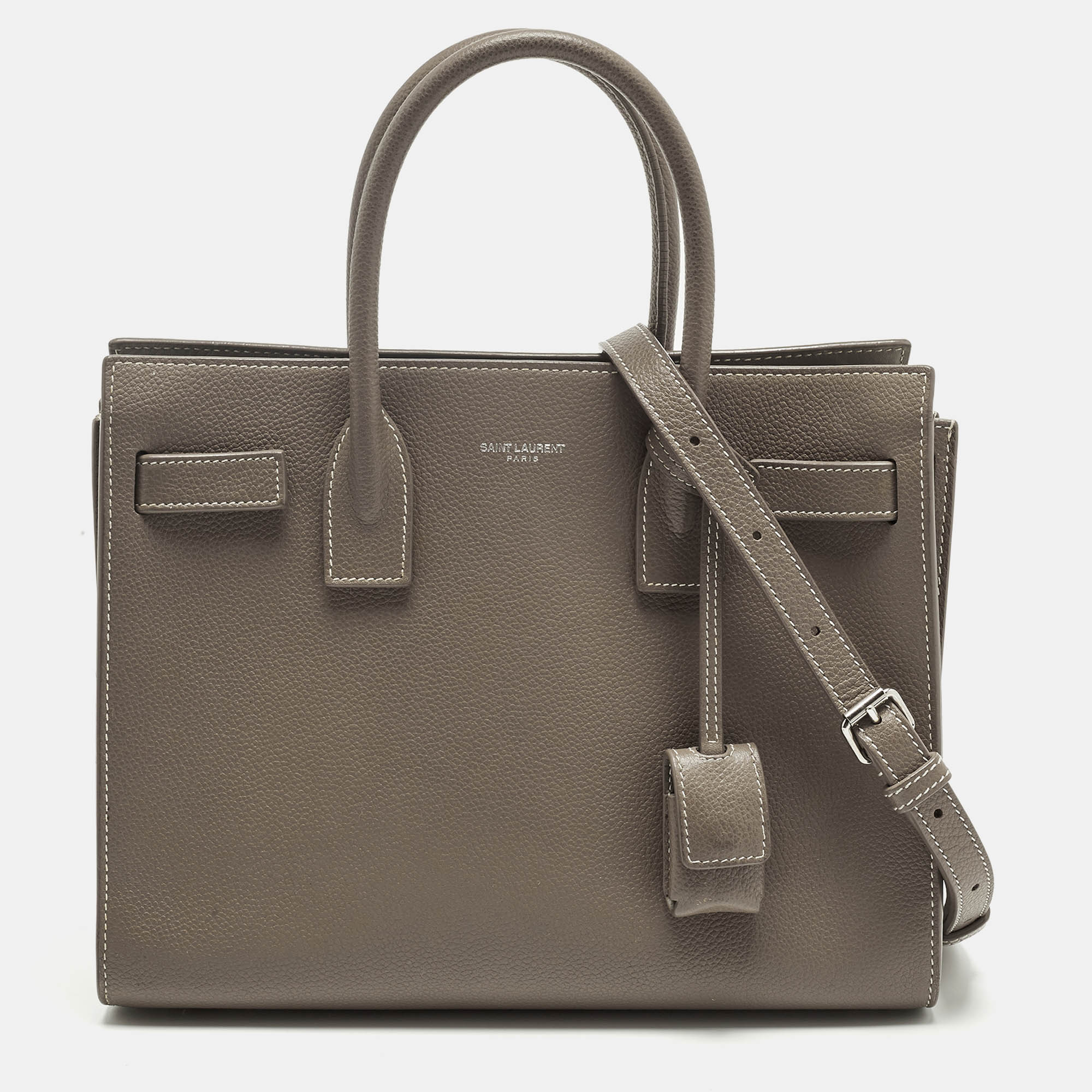 SAINT LAURENT Pre-owned Dark Beige Leather Baby Classic Sac De Jour Tote In Sand