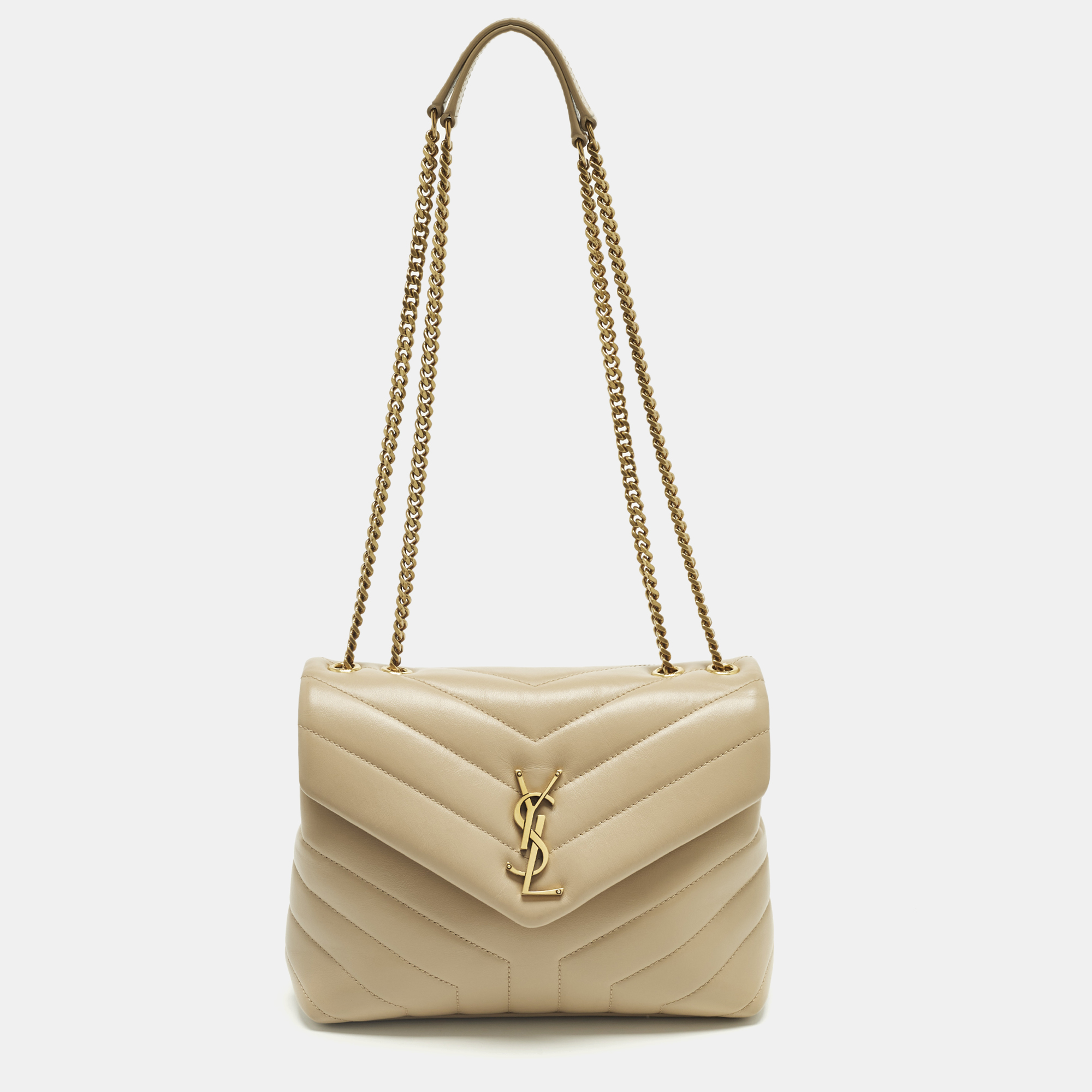 

Saint Laurent Beige Matelassé Leather  Loulou Shoulder Bag