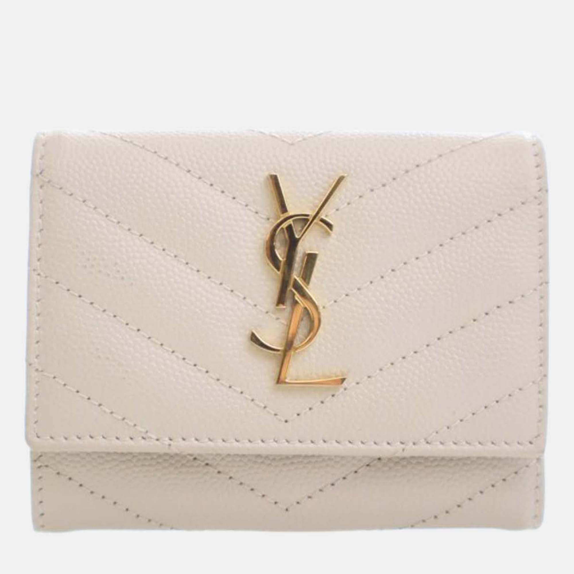 

Saint Laurent Grained Calfskin Cassandre Slim Key Case, Cream